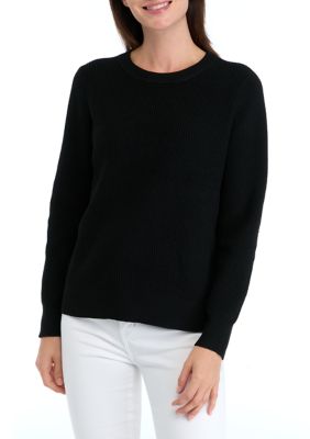 Crown & Ivy Women's Petite Ribbed Pullover Sweater, Black, PXL