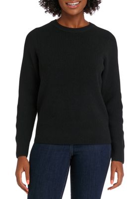 Crown & Ivy Women's Ribbed Pullover Sweater, Black, XXL