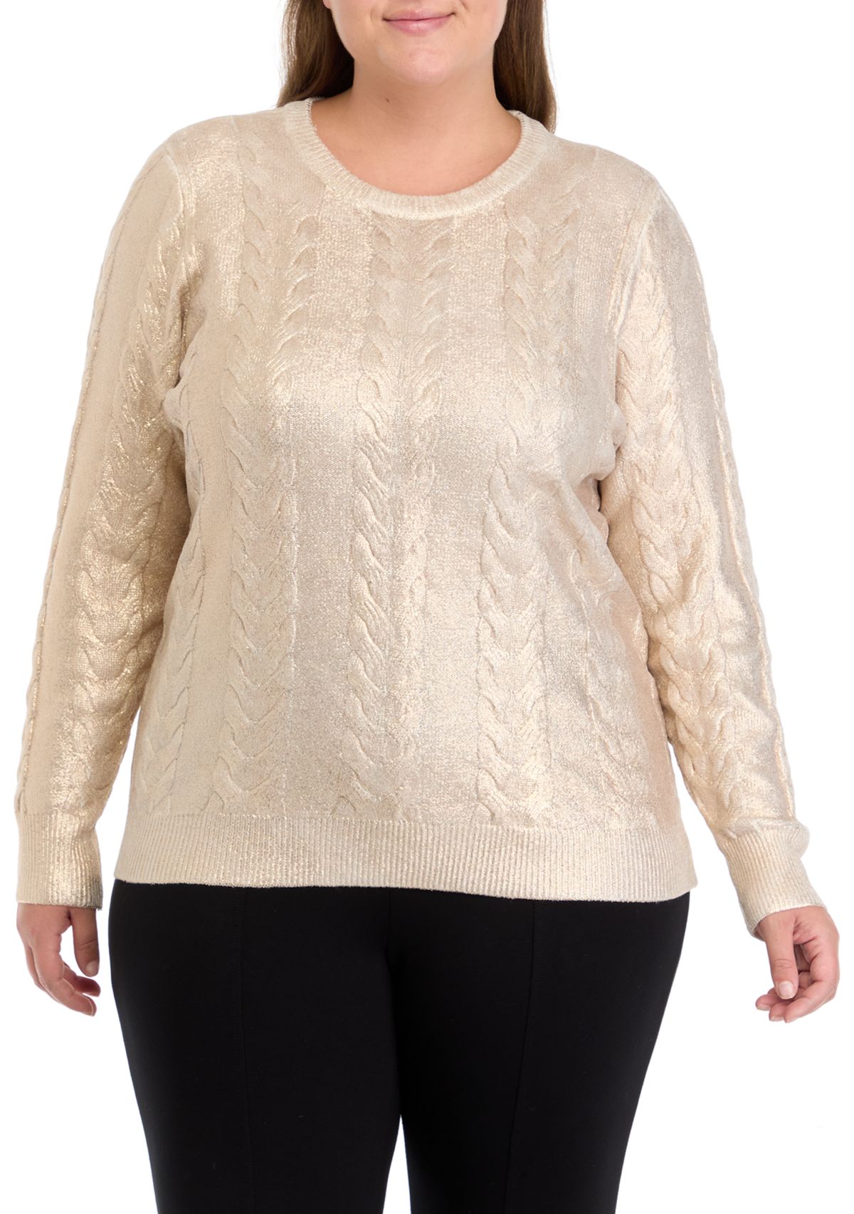 Plus Size Cable Metallic Sweater 