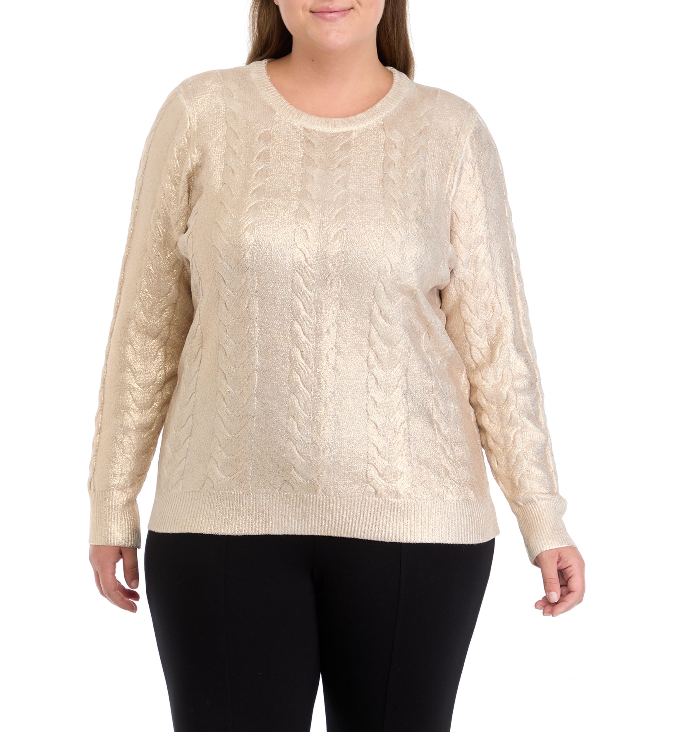Plus Size Cable Metallic Sweater 