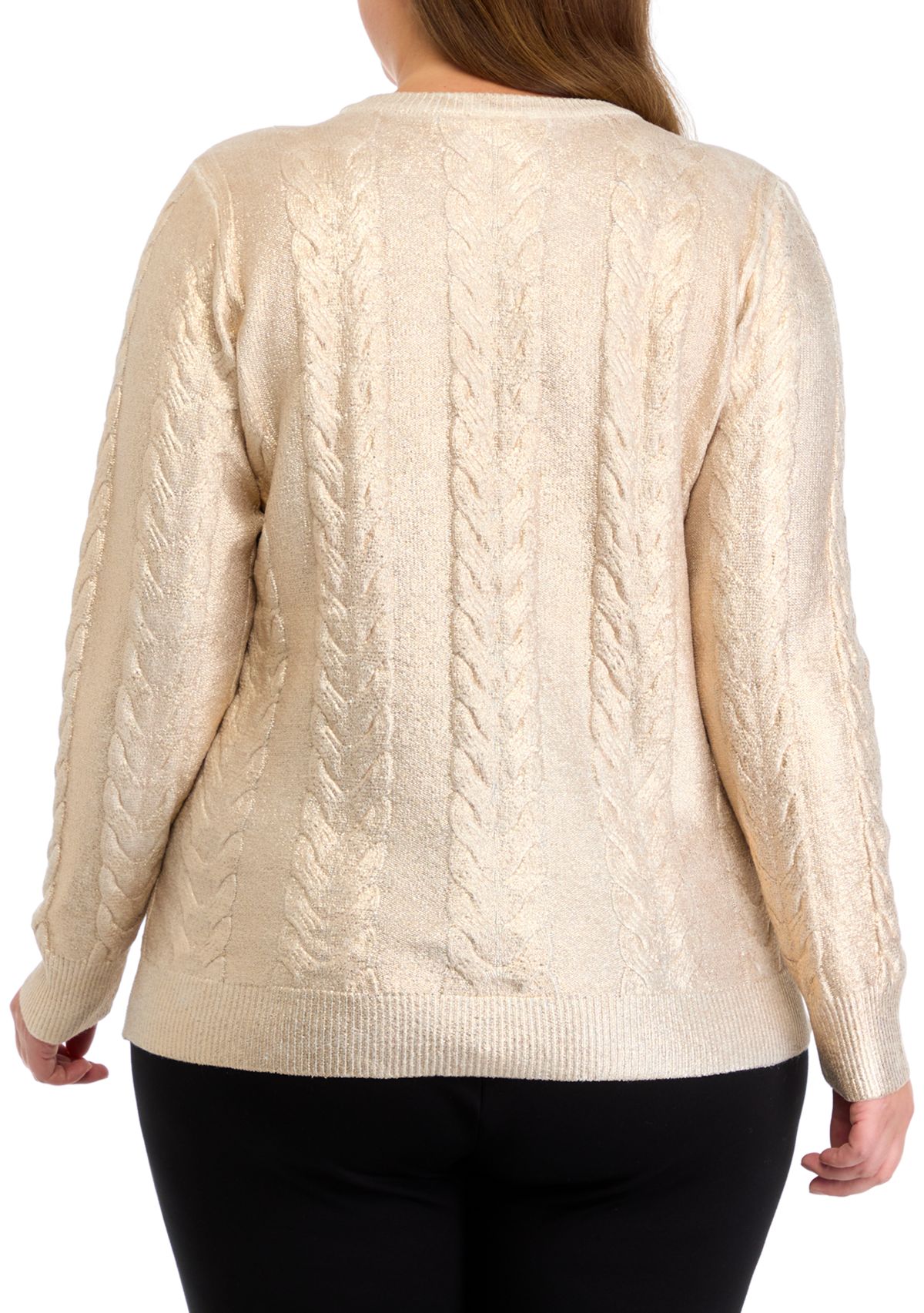 Plus Size Cable Metallic Sweater 