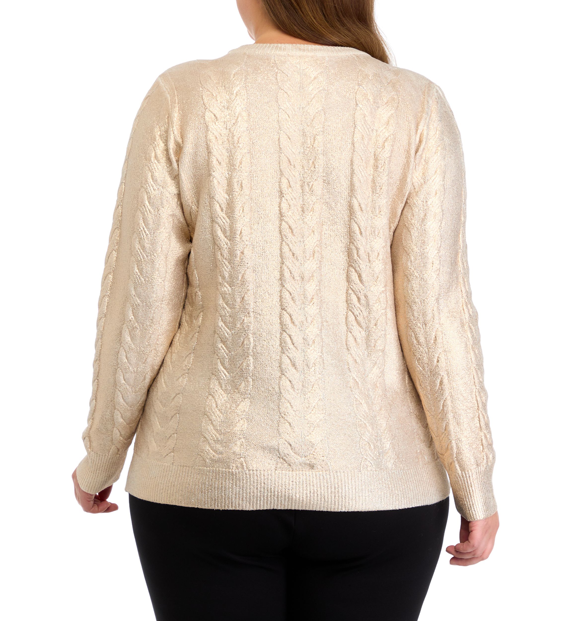 Plus Size Cable Metallic Sweater 