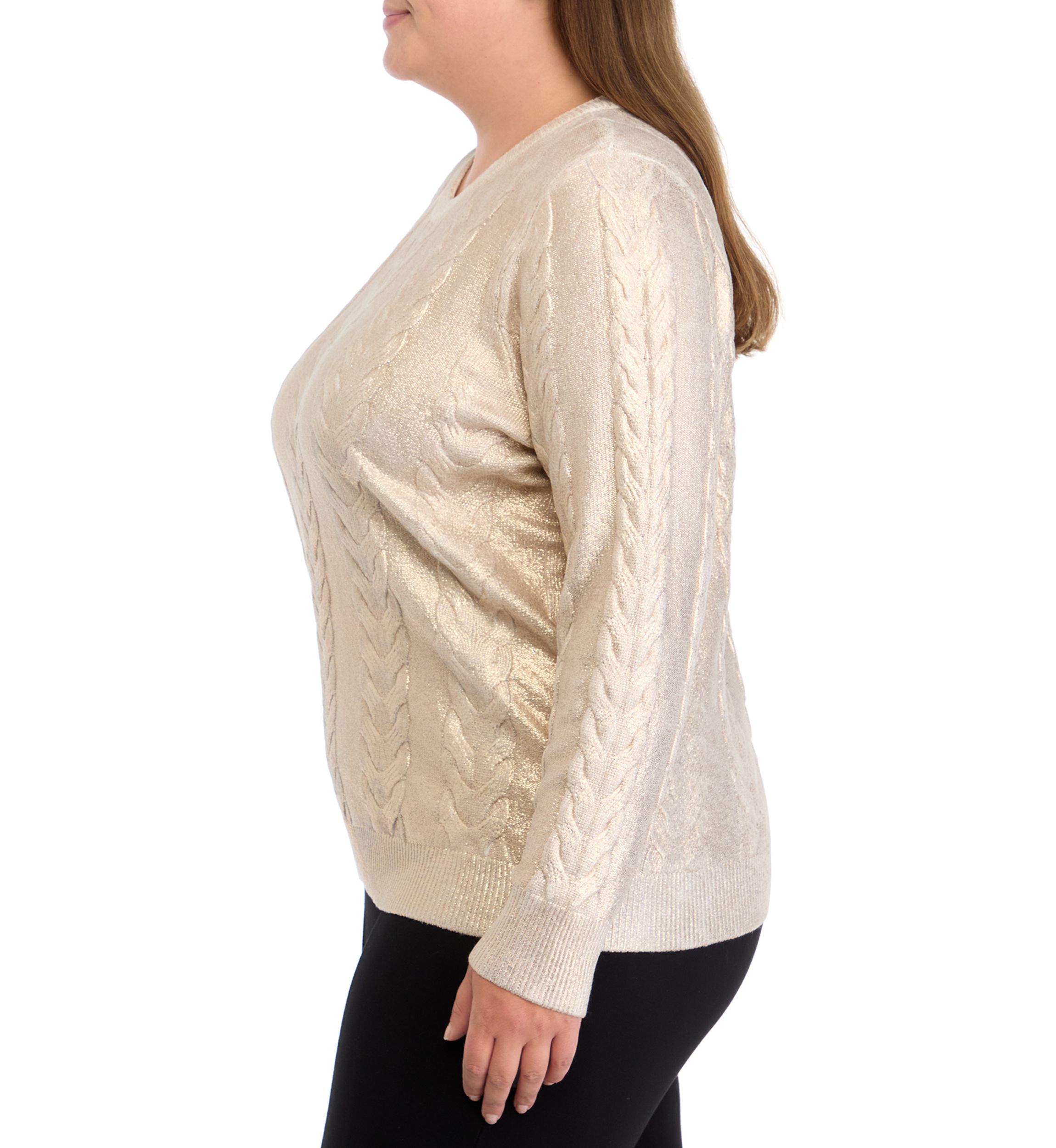 Plus Size Cable Metallic Sweater 