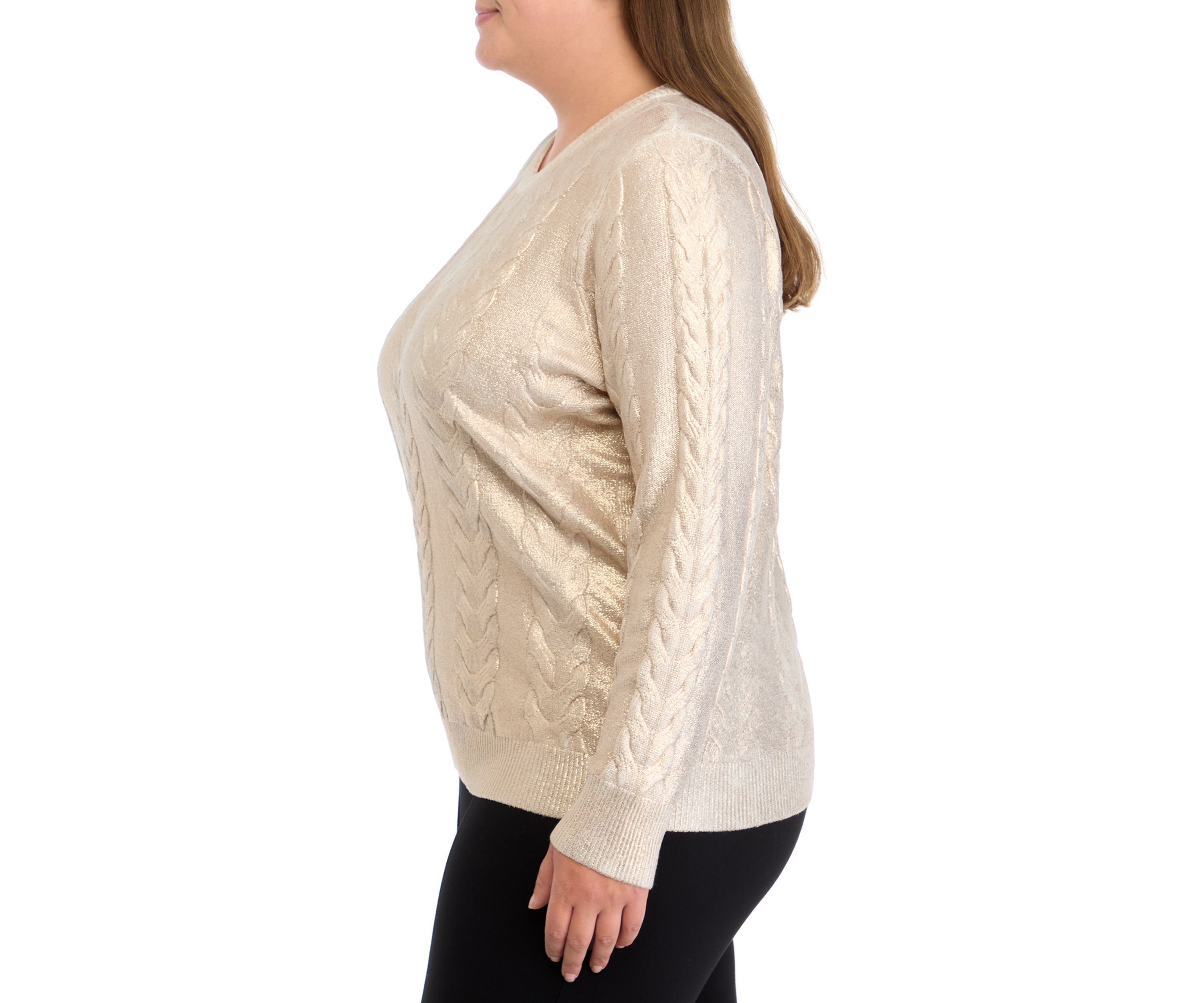 Plus Size Cable Metallic Sweater 