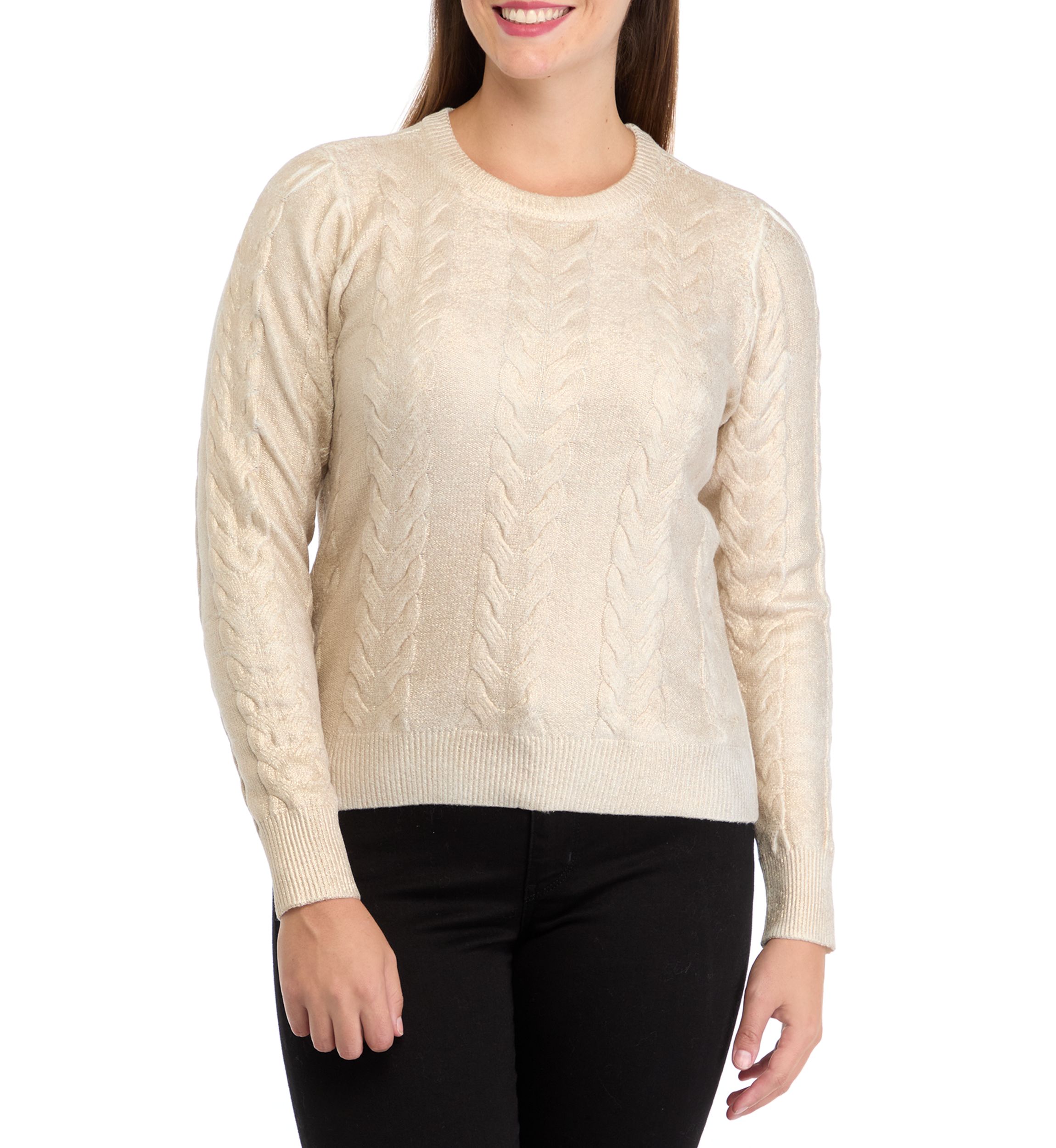 Womens Cable Metallic Sweater
