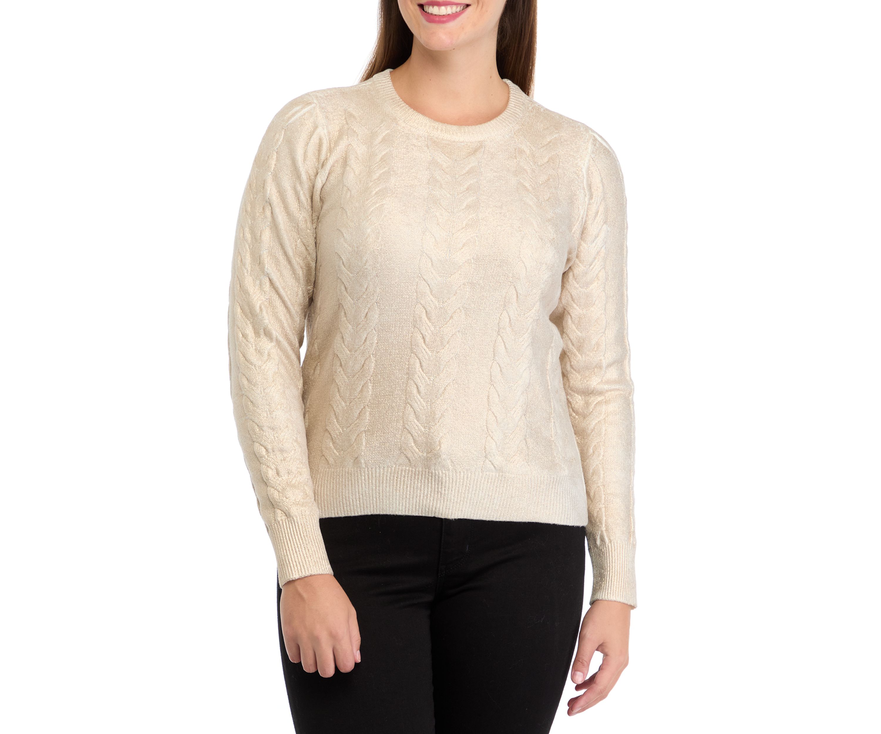 Womens Cable Metallic Sweater