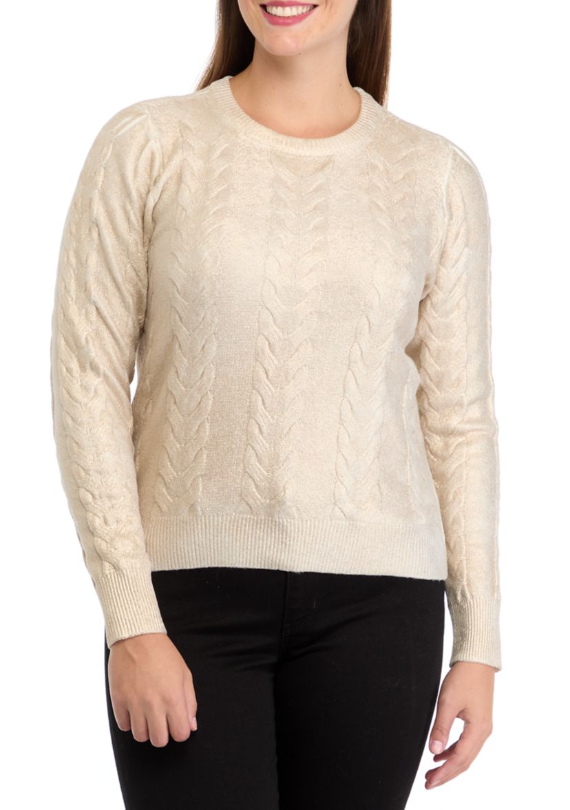 Womens Cable Metallic Sweater