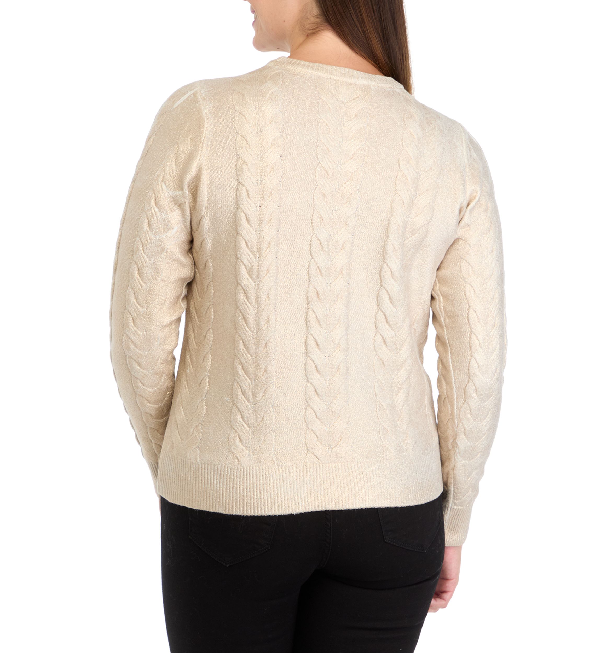 Womens Cable Metallic Sweater