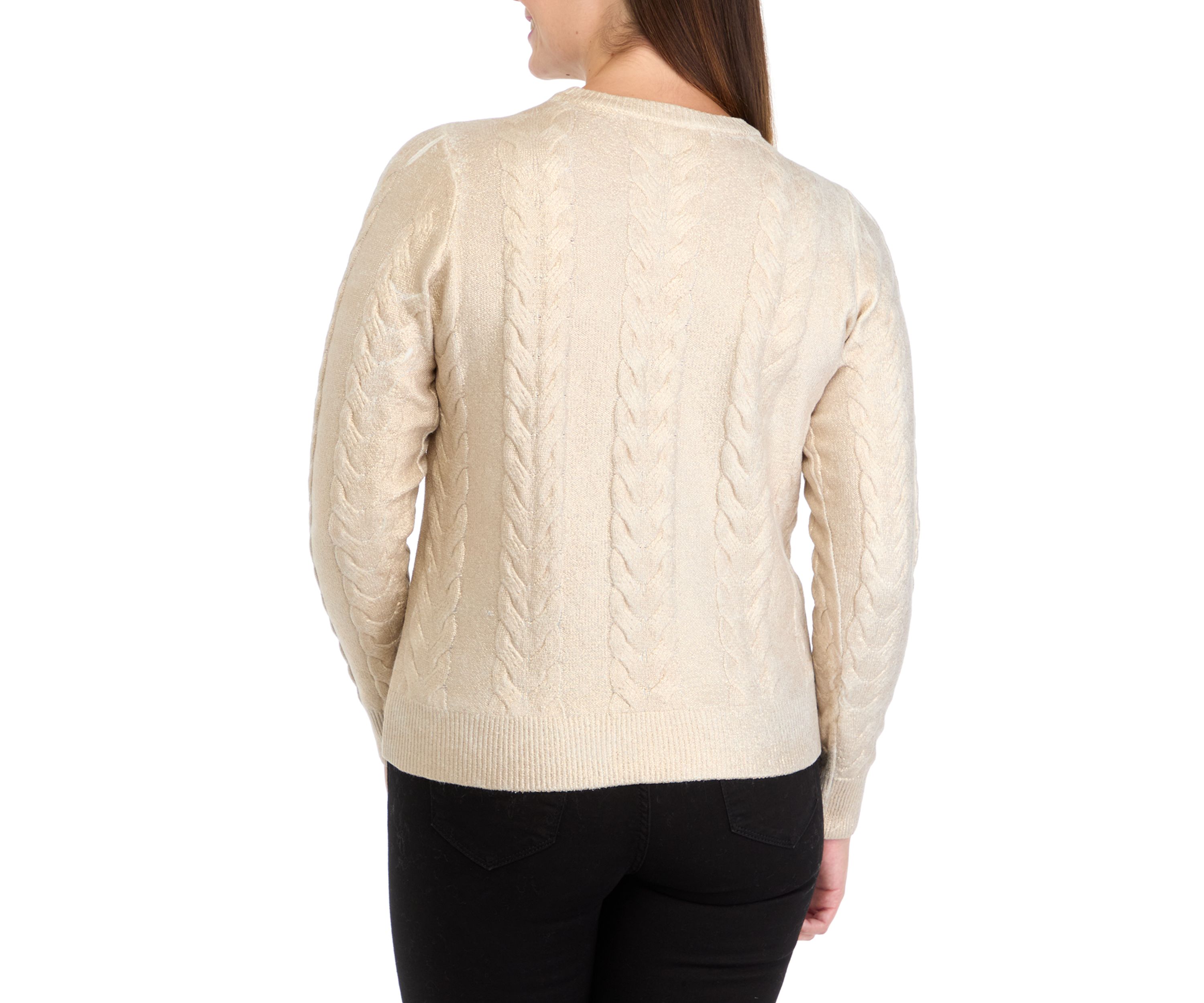 Womens Cable Metallic Sweater