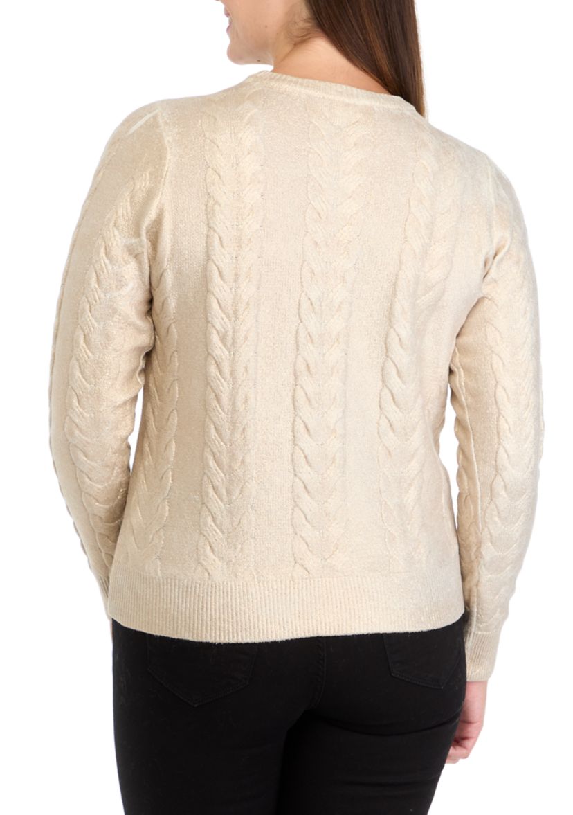 Womens Cable Metallic Sweater