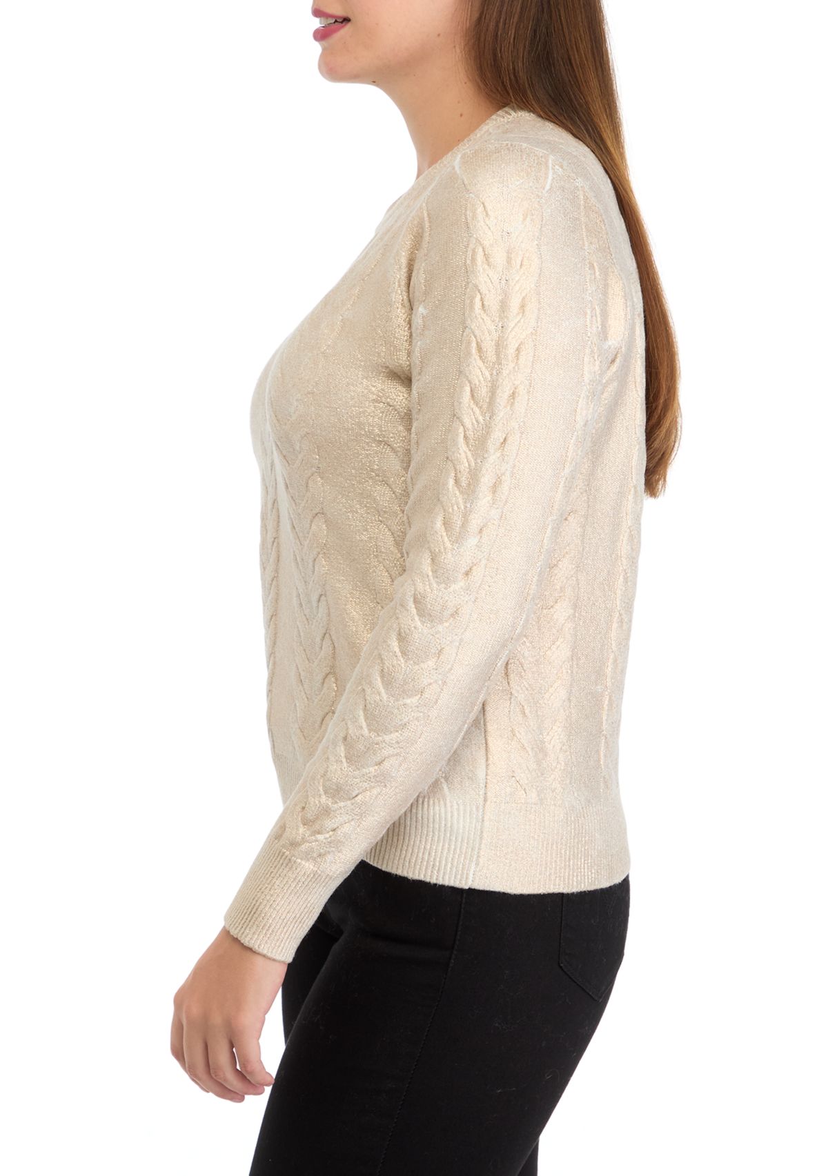 Womens Cable Metallic Sweater