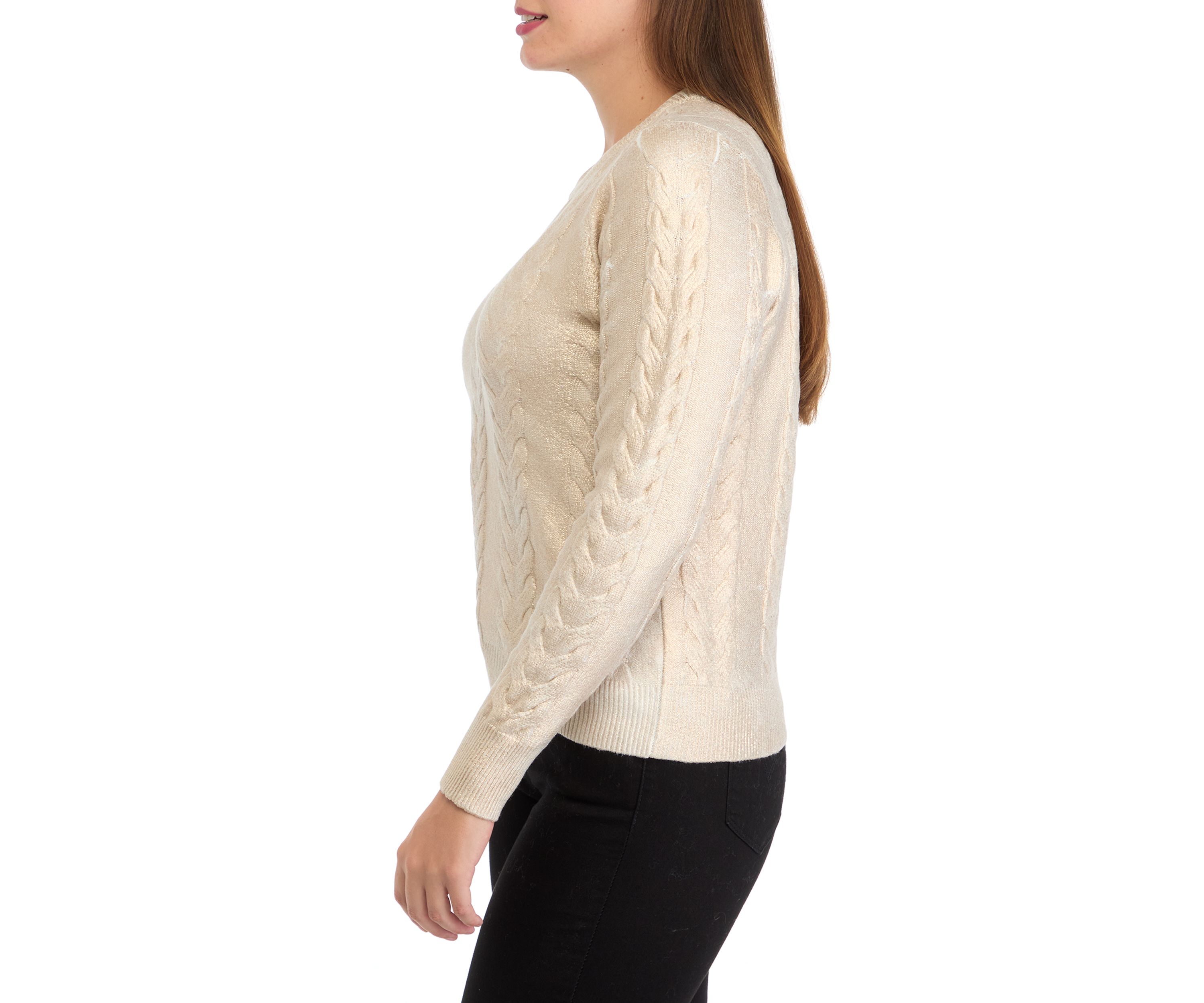 Womens Cable Metallic Sweater