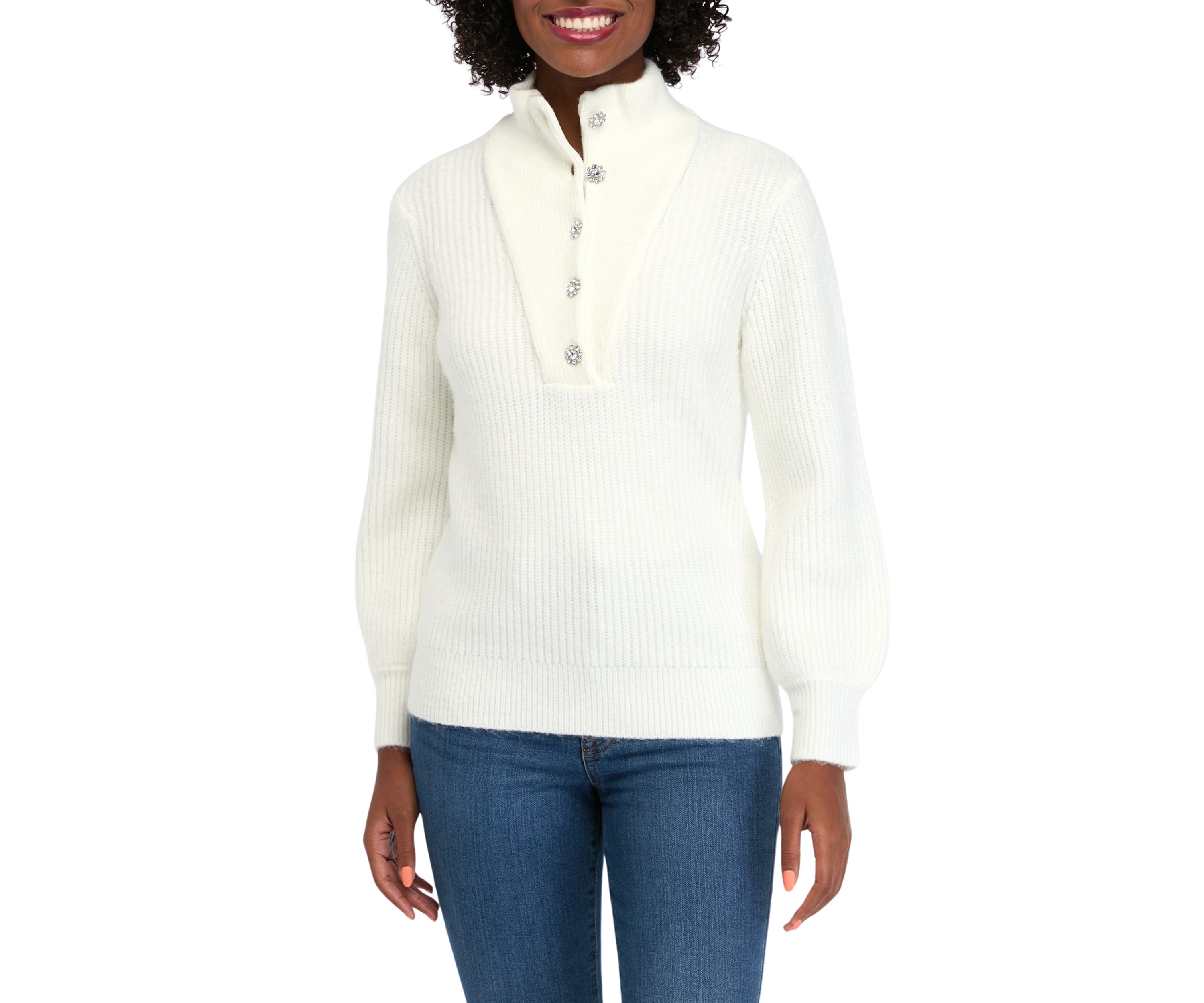 Womens 1/4 Jewel Button Sweater