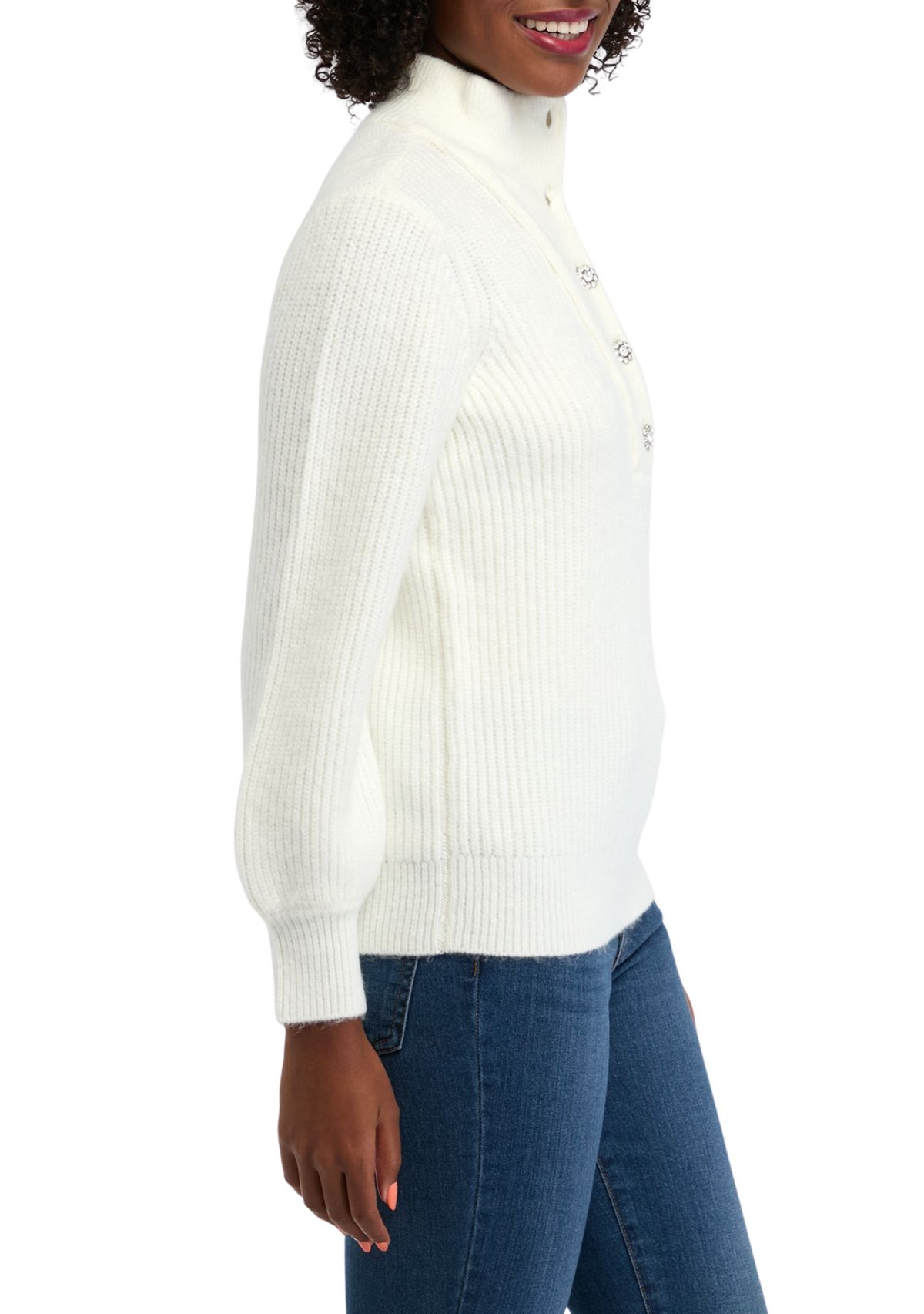 Womens 1/4 Jewel Button Sweater