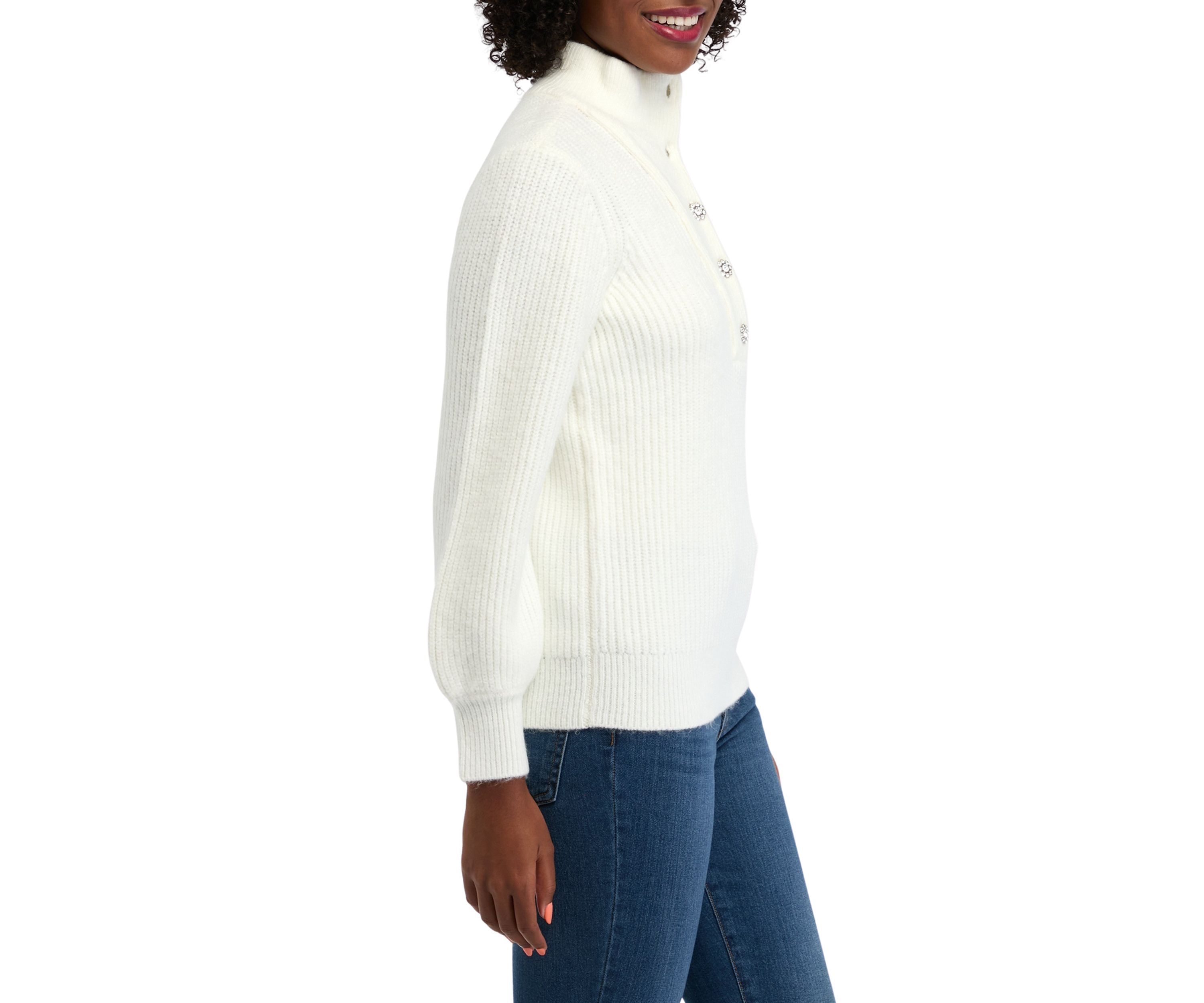 Womens 1/4 Jewel Button Sweater