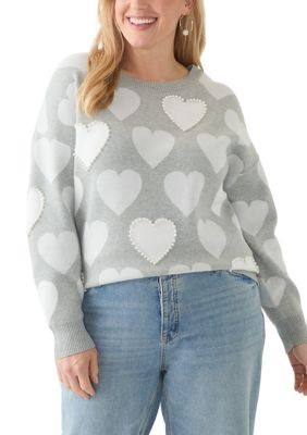 Crown & Ivy Women's Plus Size Heart Printed Sweater