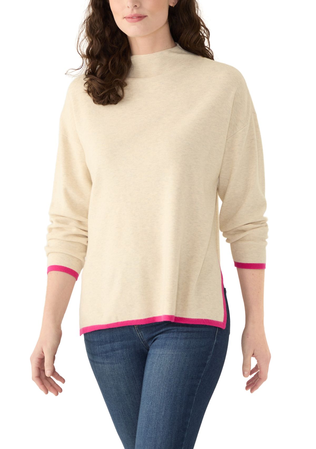 Womens Contrast Piping Tunic Sweater