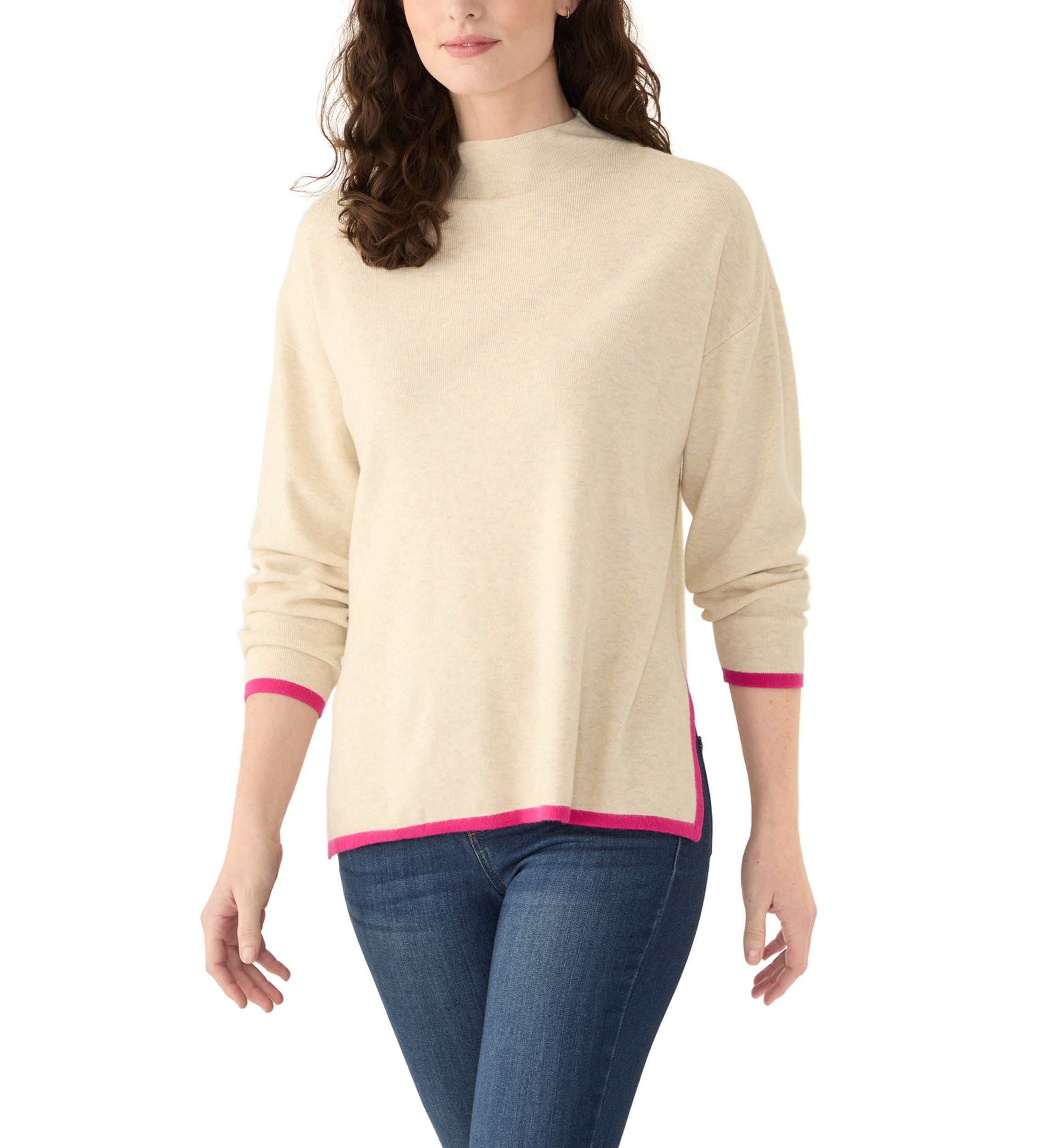 Womens Contrast Piping Tunic Sweater
