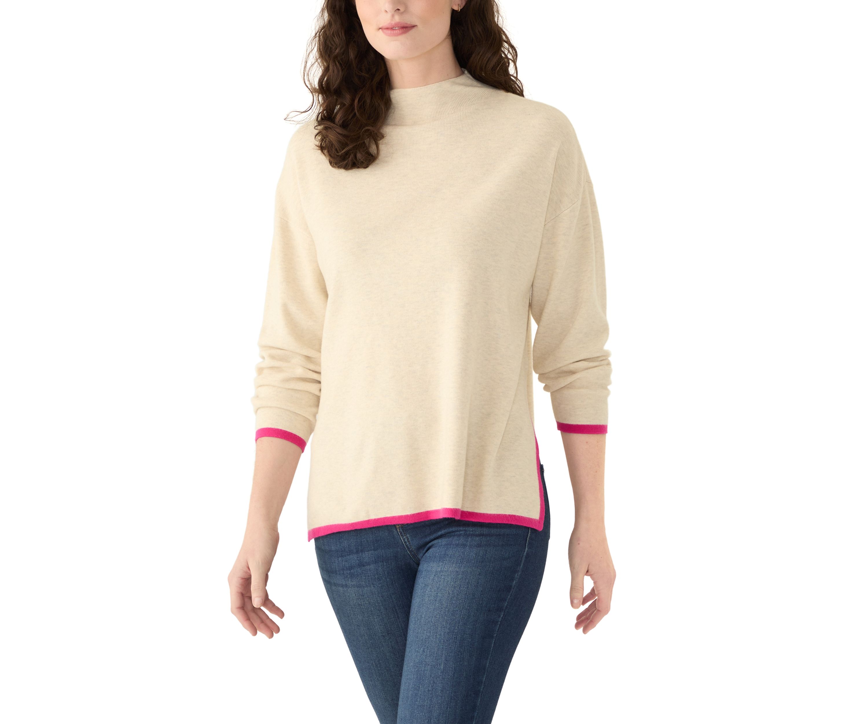 Womens Contrast Piping Tunic Sweater