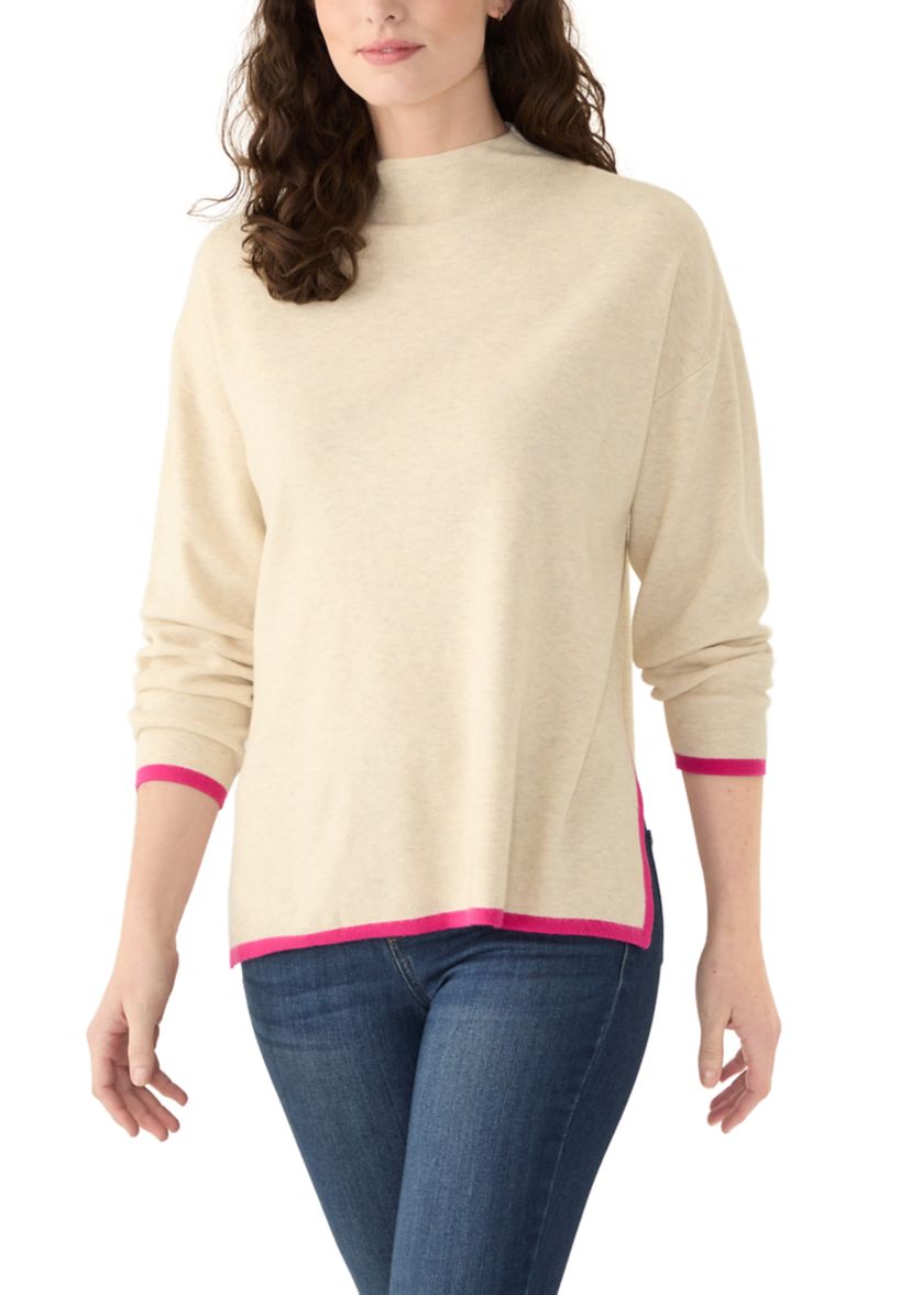 Womens Contrast Piping Tunic Sweater