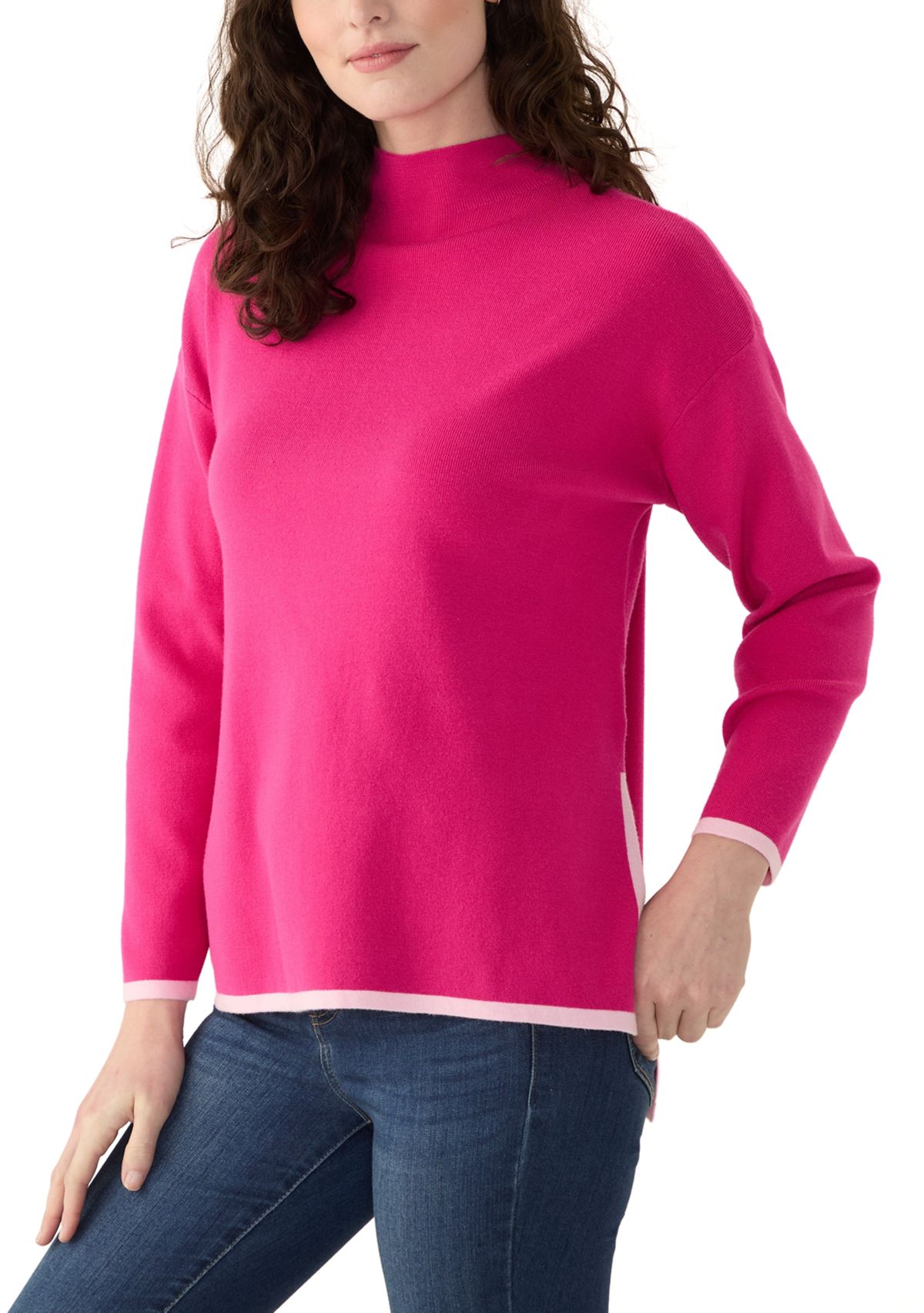 Womens Contrast Piping Tunic Sweater