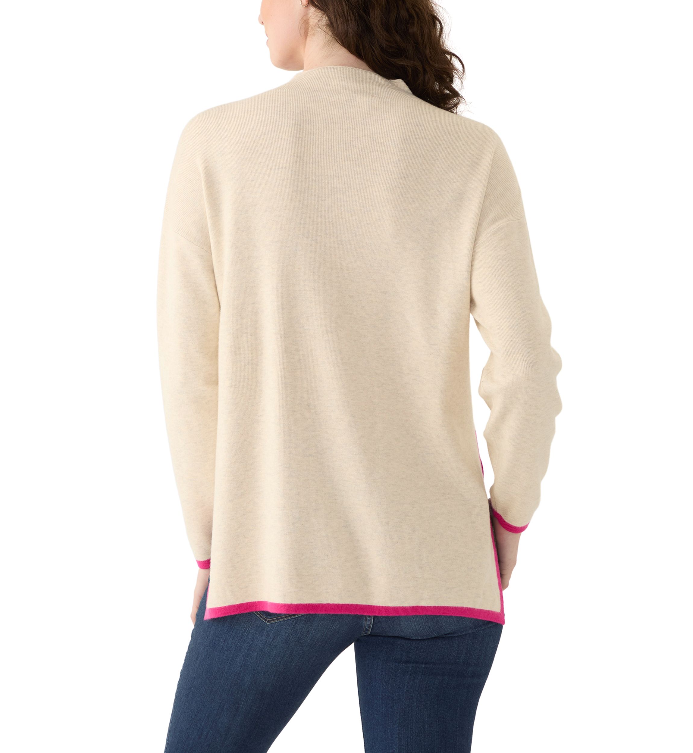 Womens Contrast Piping Tunic Sweater