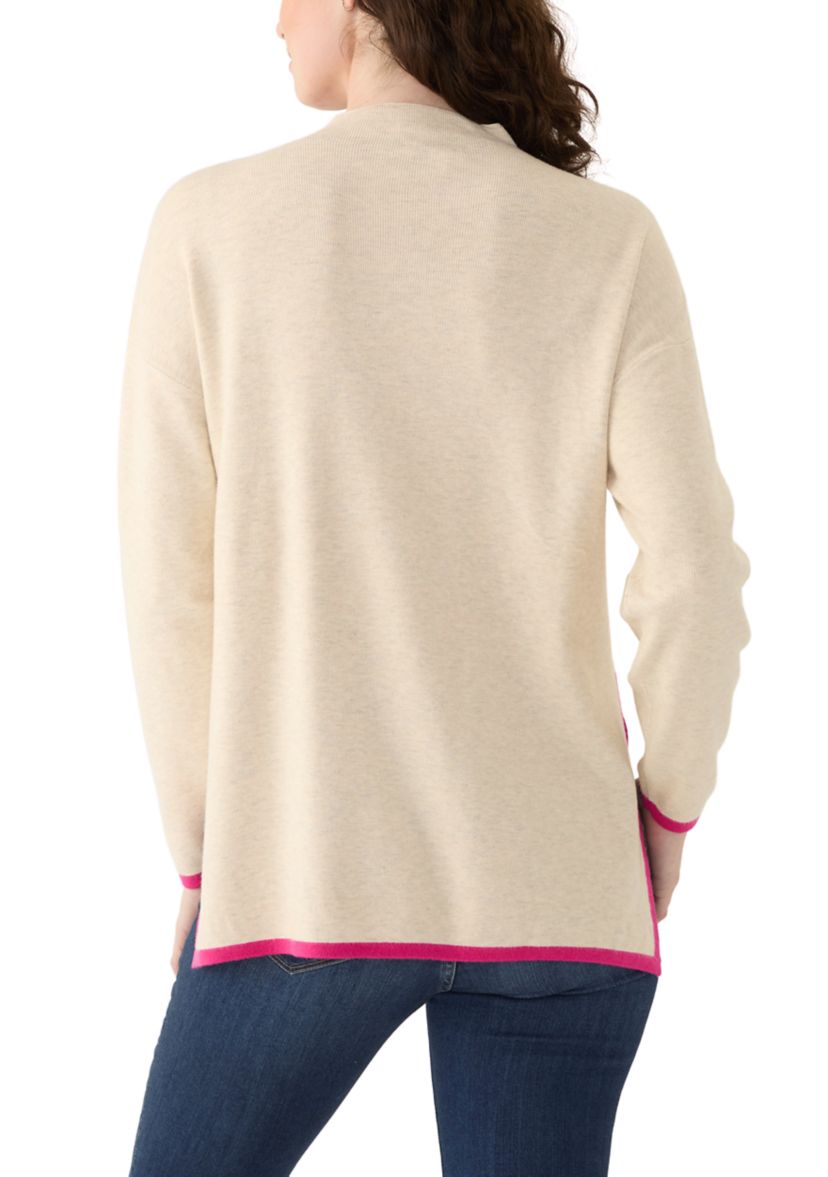 Womens Contrast Piping Tunic Sweater
