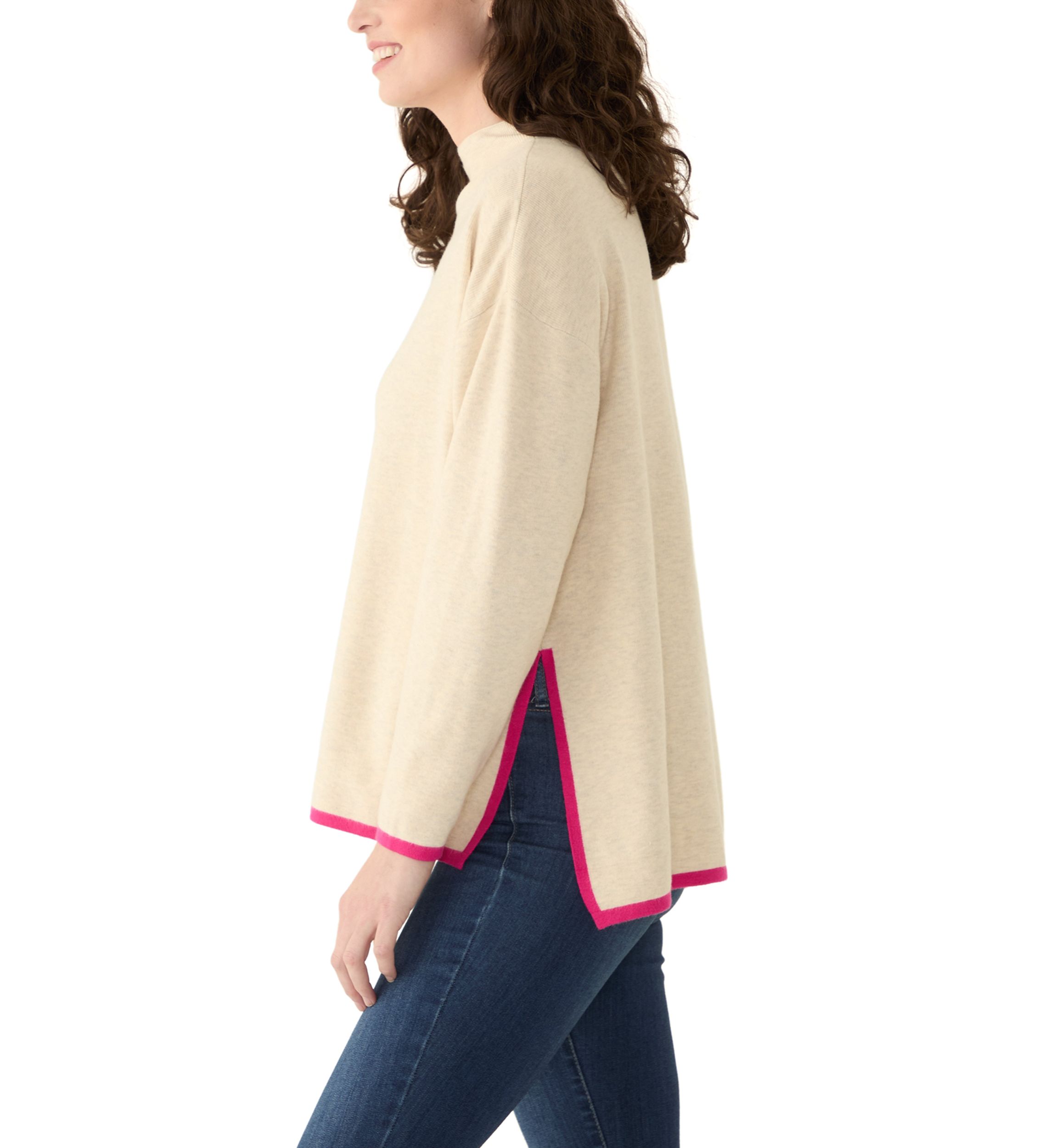 Womens Contrast Piping Tunic Sweater