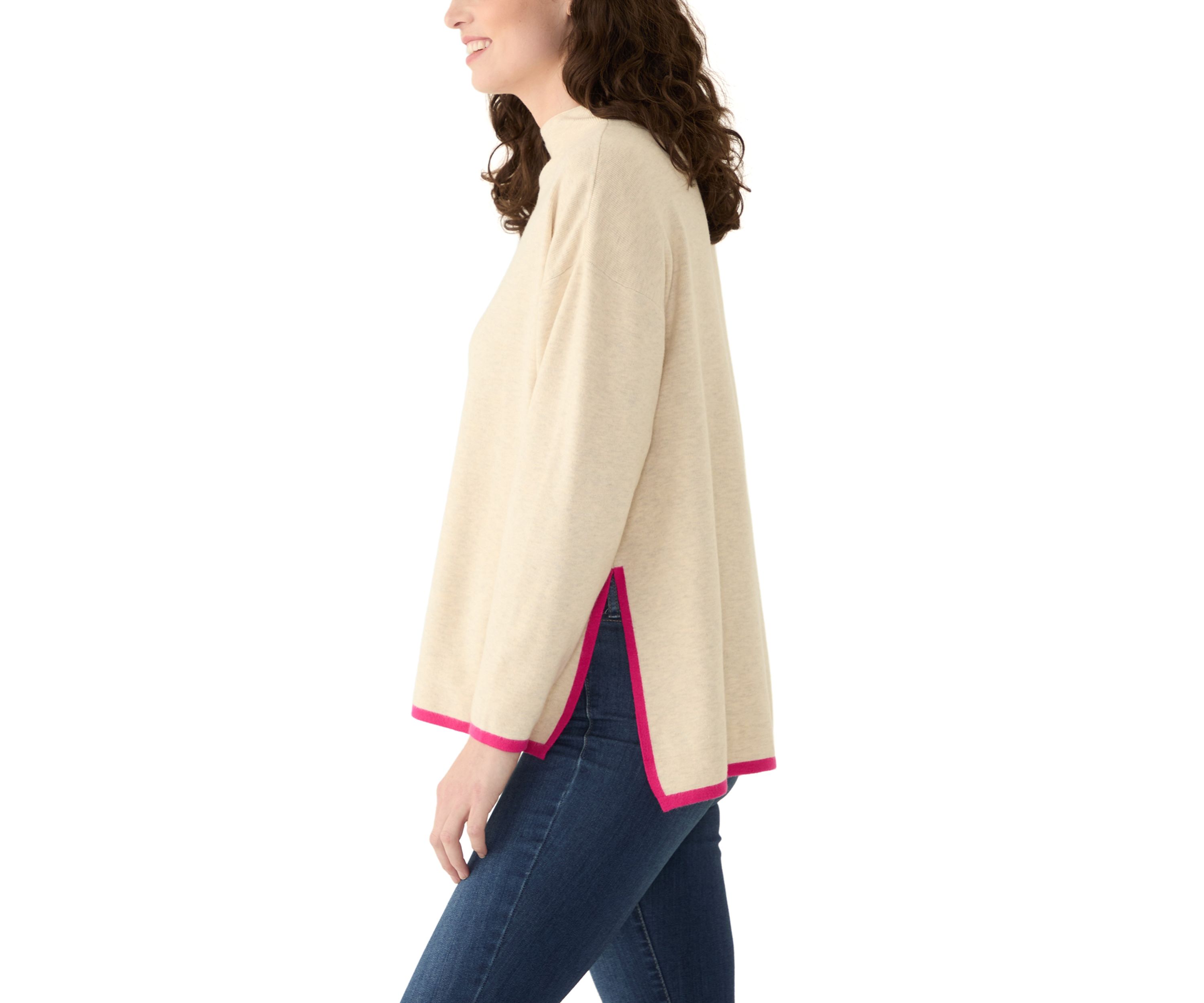 Womens Contrast Piping Tunic Sweater