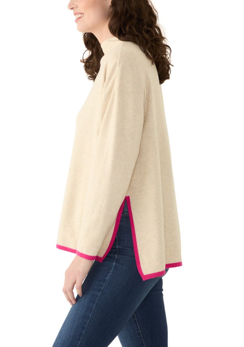 Womens Contrast Piping Tunic Sweater