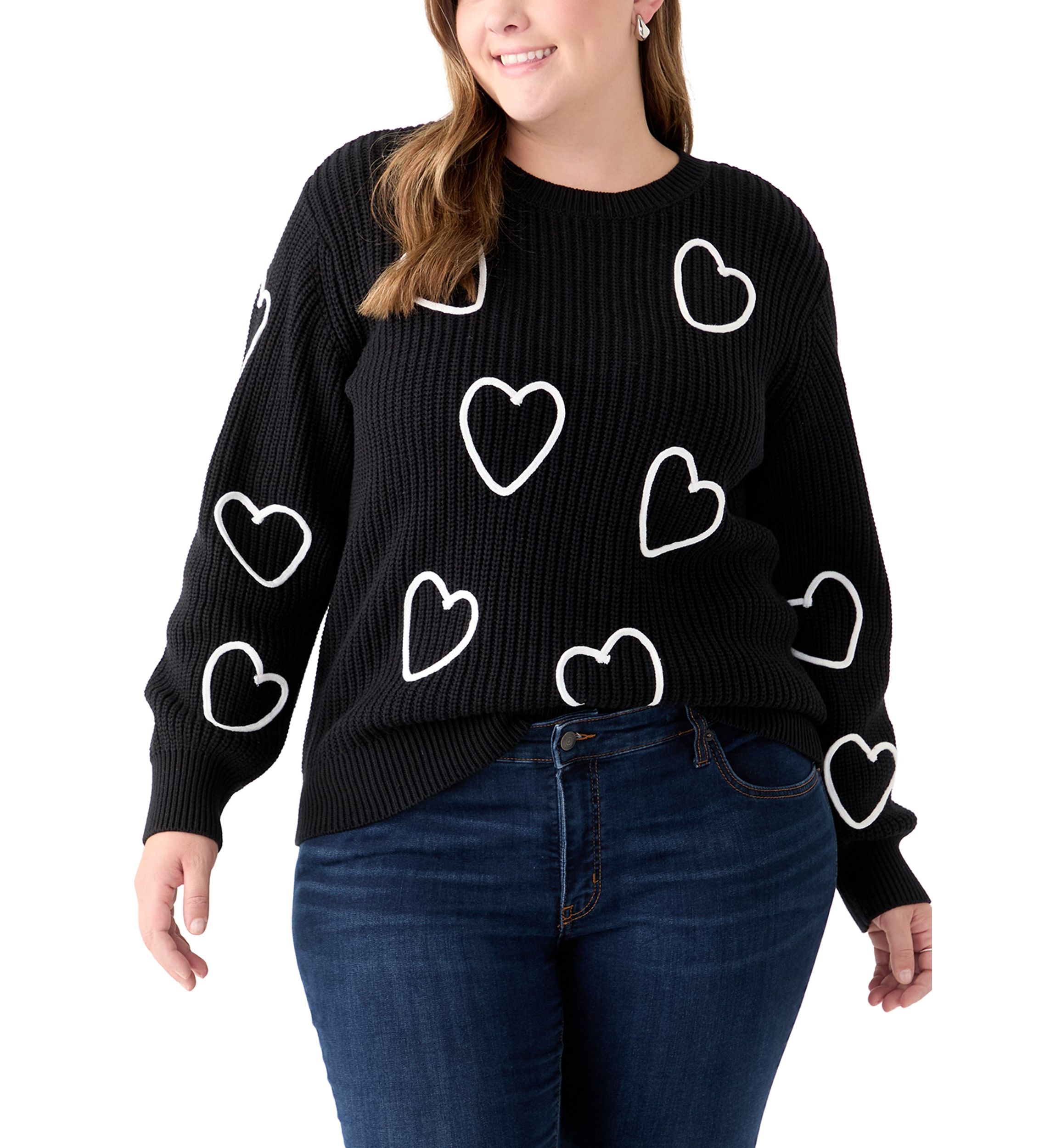 Plus Size Stitch Heart Sweater