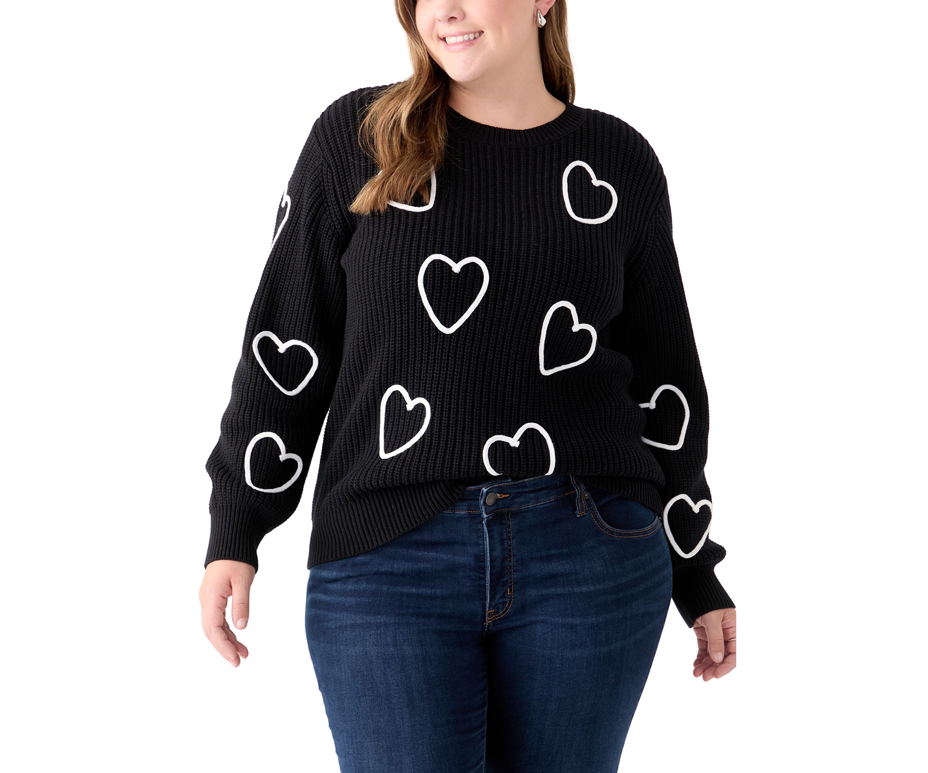 Plus Size Stitch Heart Sweater