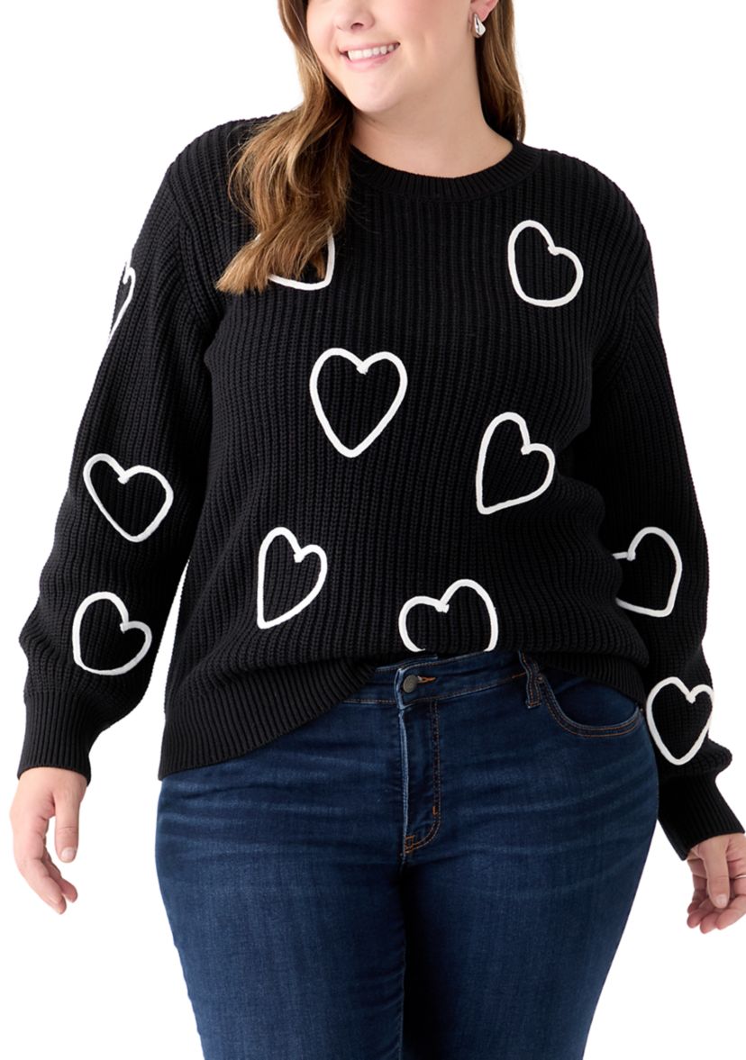 Plus Size Stitch Heart Sweater
