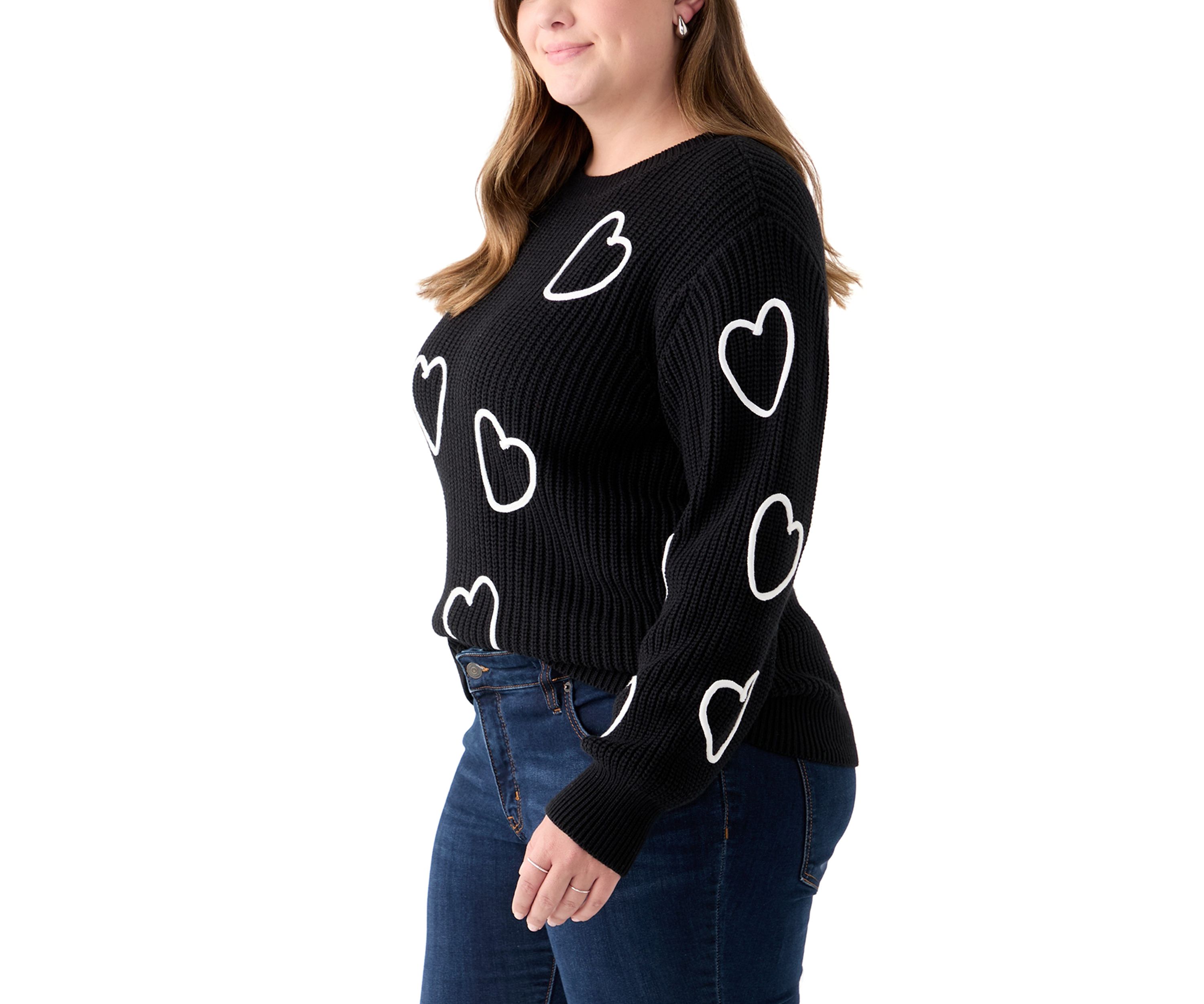Plus Size Stitch Heart Sweater