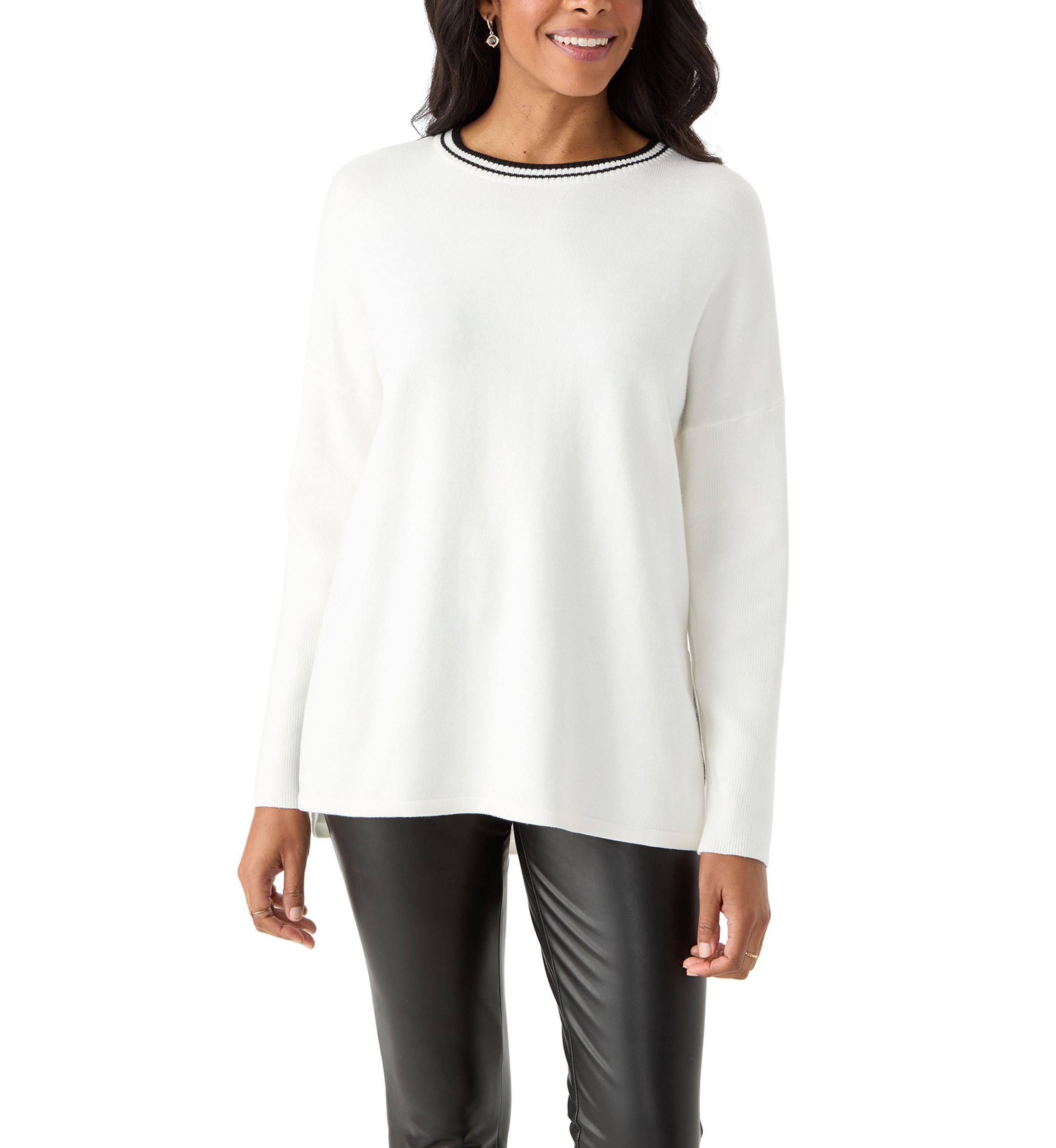 Womens Solid Sweater with Contrast Trim 