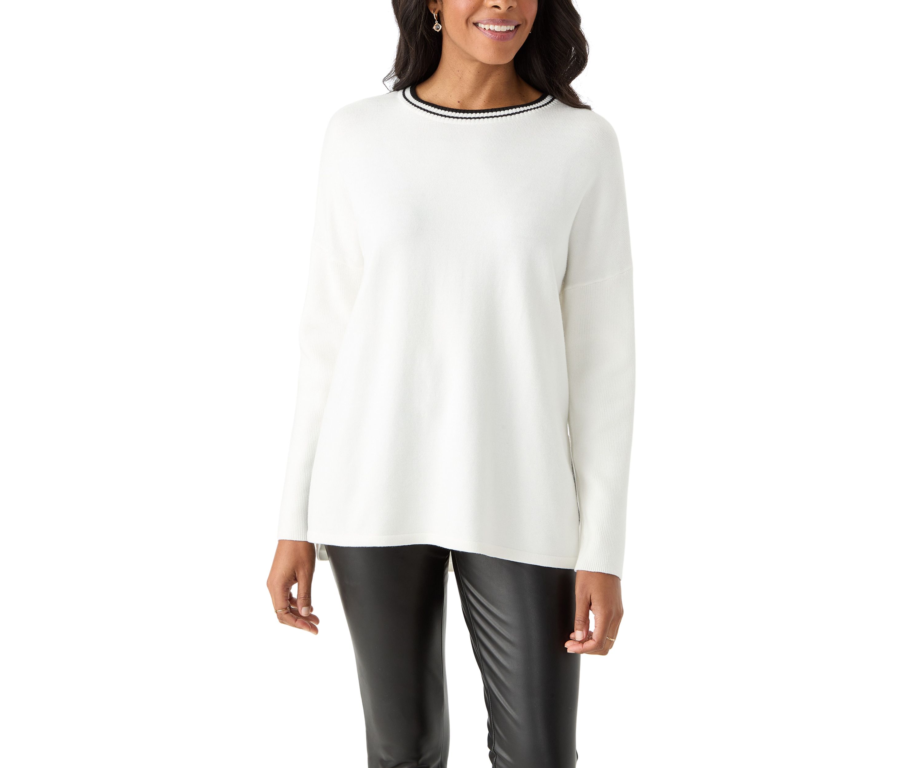 Womens Solid Sweater with Contrast Trim 