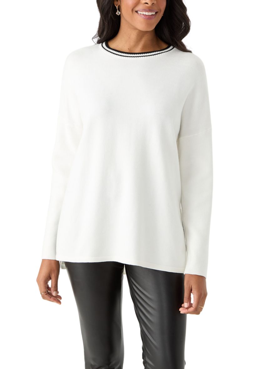 Womens Solid Sweater with Contrast Trim 