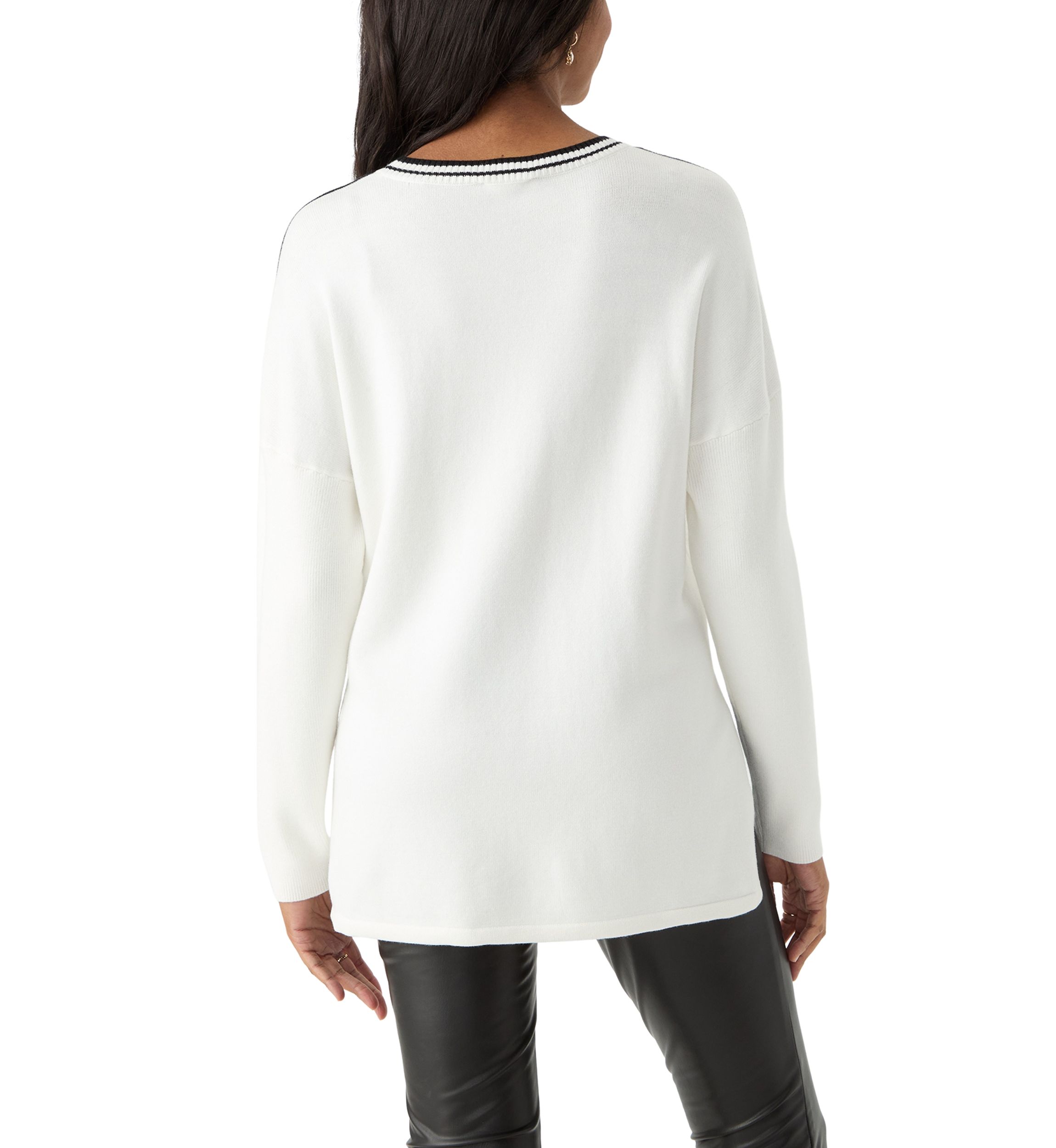 Womens Solid Sweater with Contrast Trim 