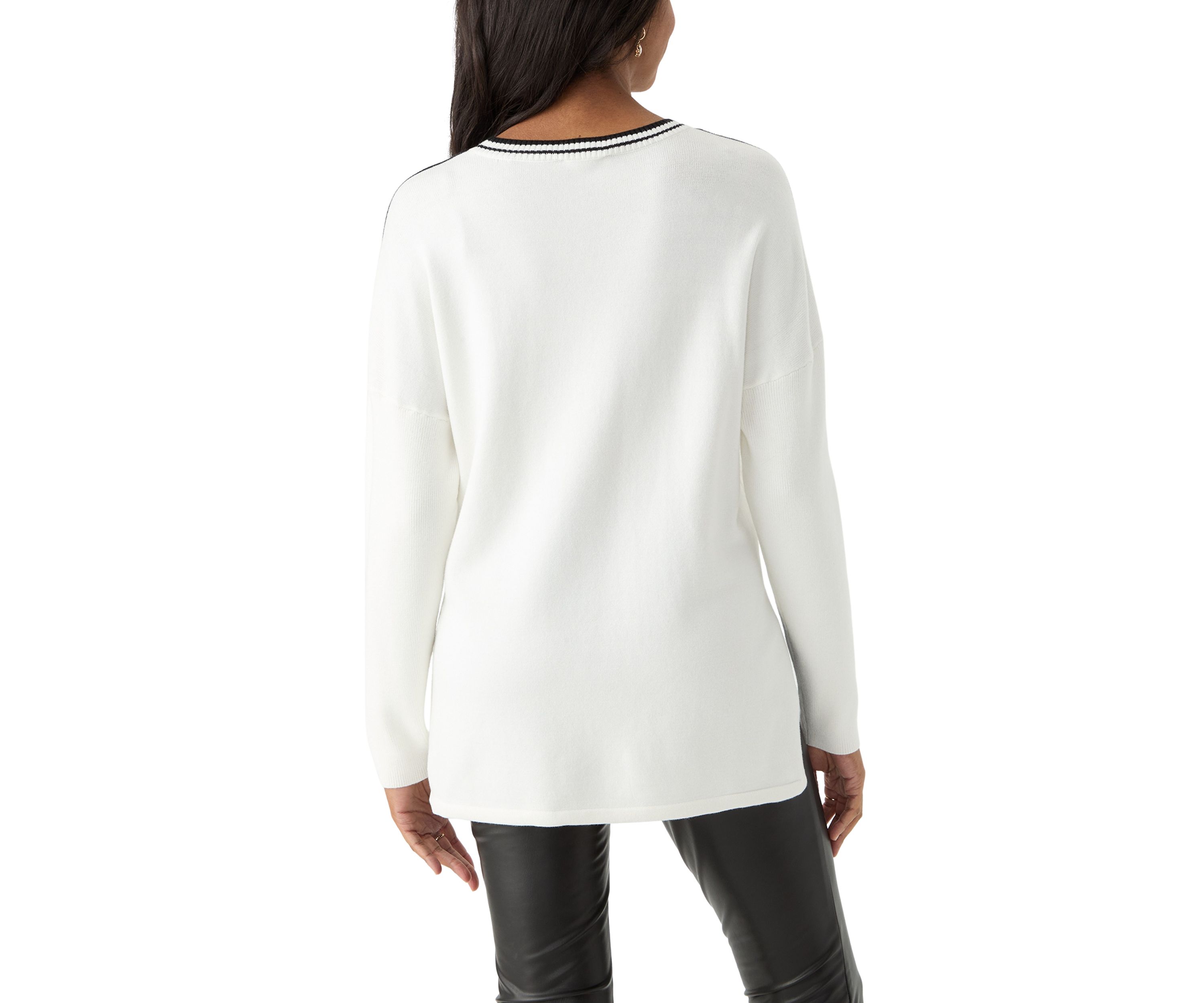 Womens Solid Sweater with Contrast Trim 