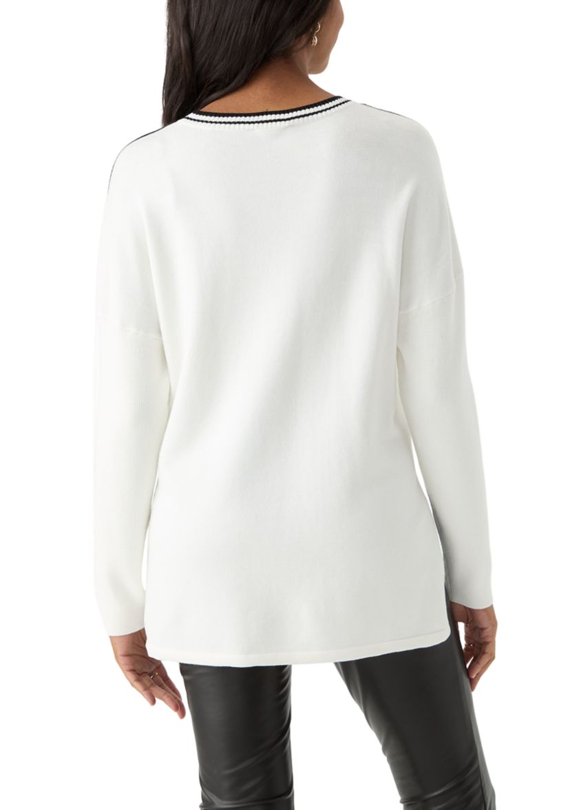 Womens Solid Sweater with Contrast Trim 