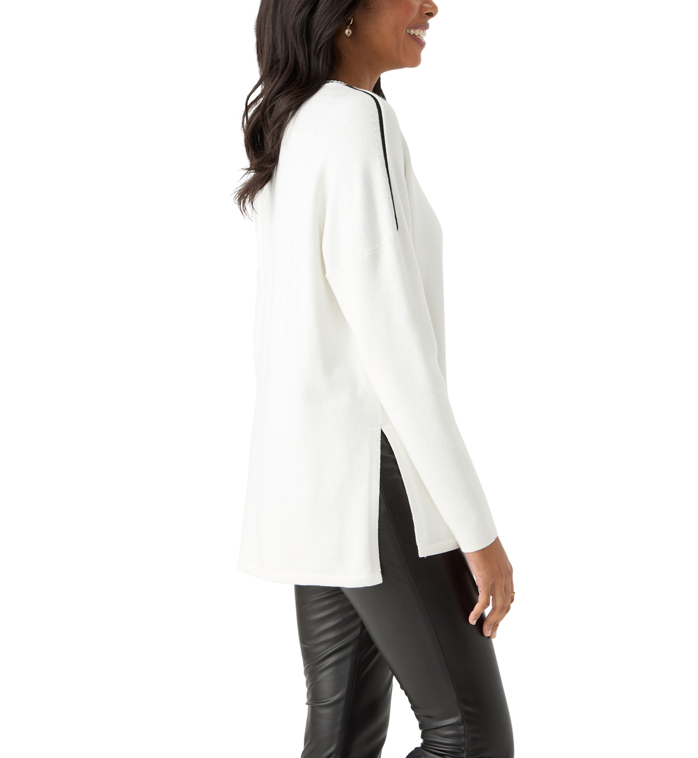 Womens Solid Sweater with Contrast Trim 