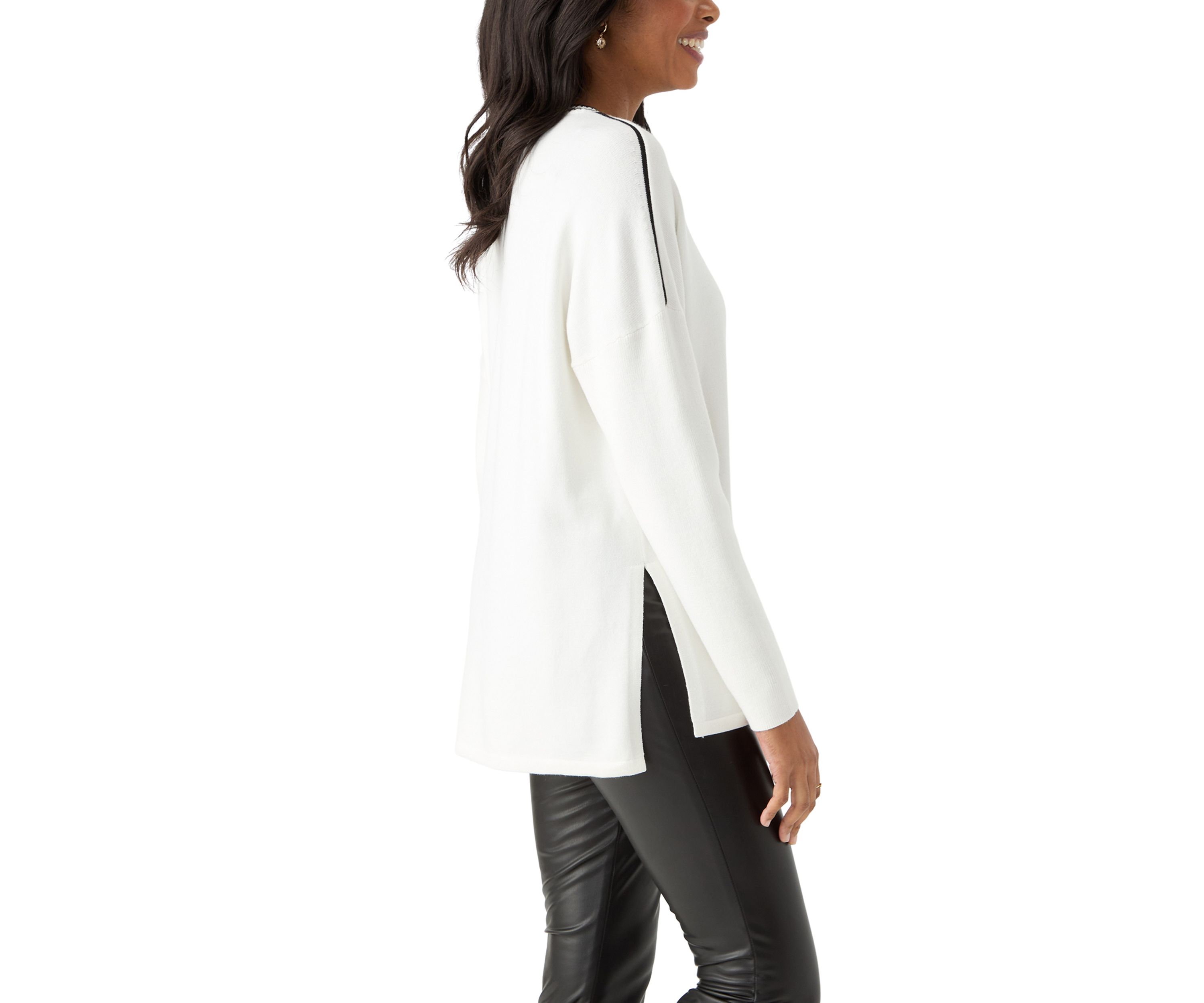 Womens Solid Sweater with Contrast Trim 
