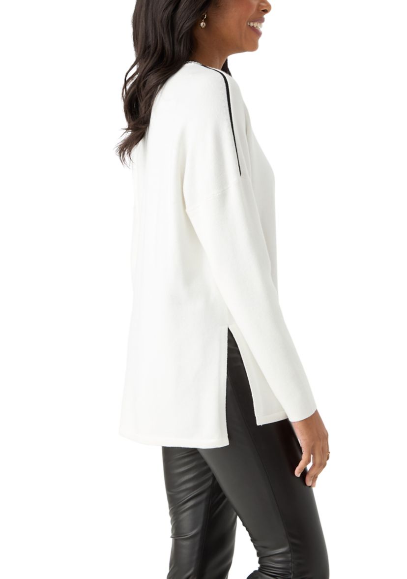 Womens Solid Sweater with Contrast Trim 
