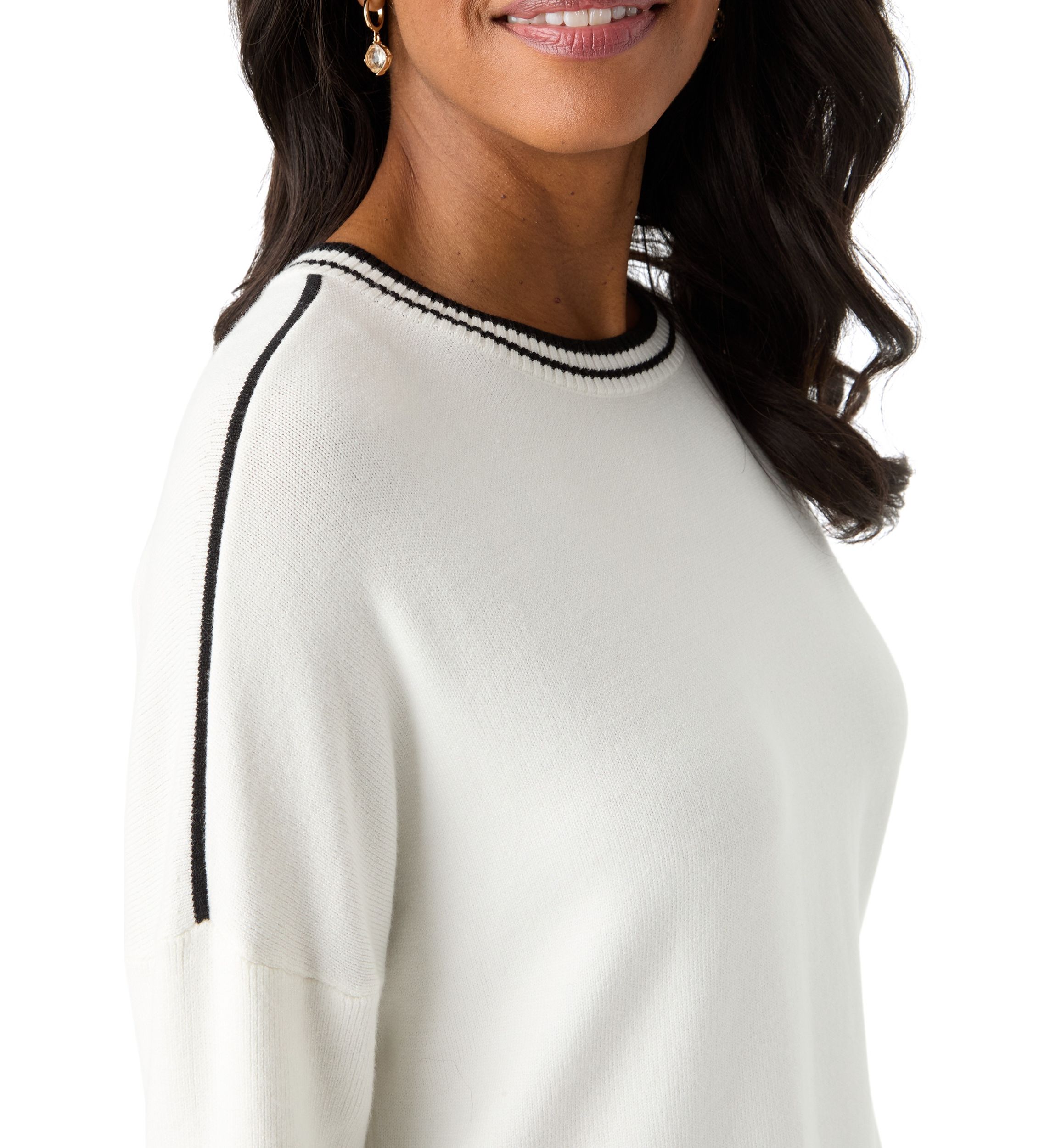 Womens Solid Sweater with Contrast Trim 