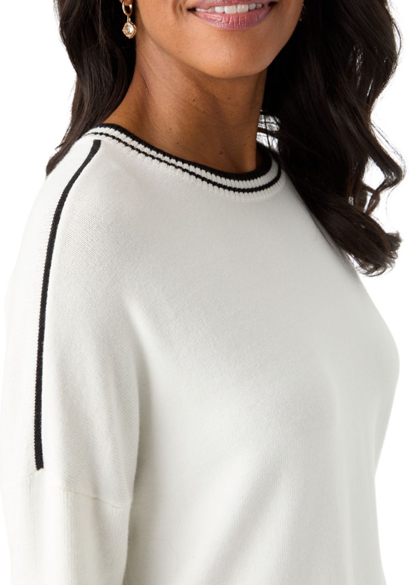 Womens Solid Sweater with Contrast Trim 