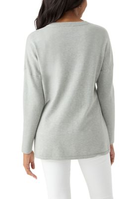 Crown & Ivy Athleisure/SRT Heather Grey/white Sweeper/Sweater/Top NWT~ selling M