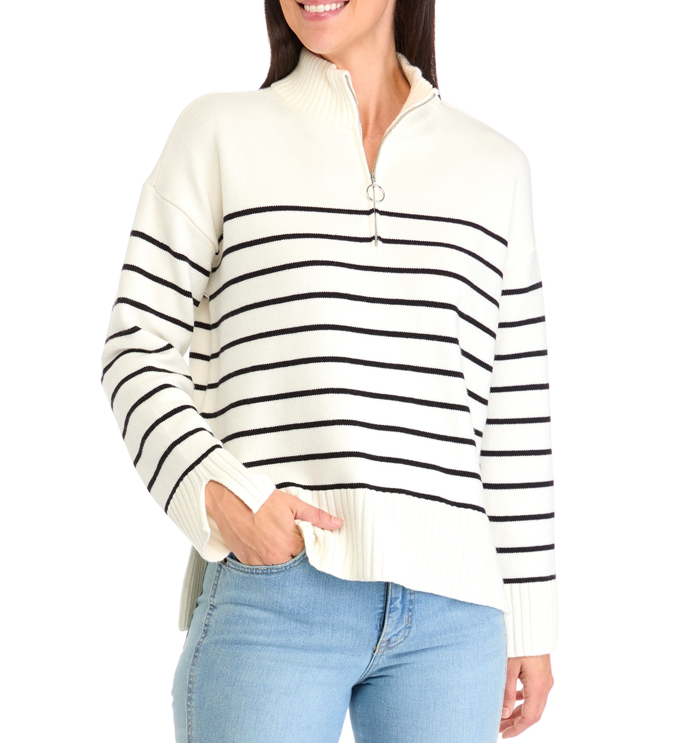 Womens Quarter Zip Striped Sweater