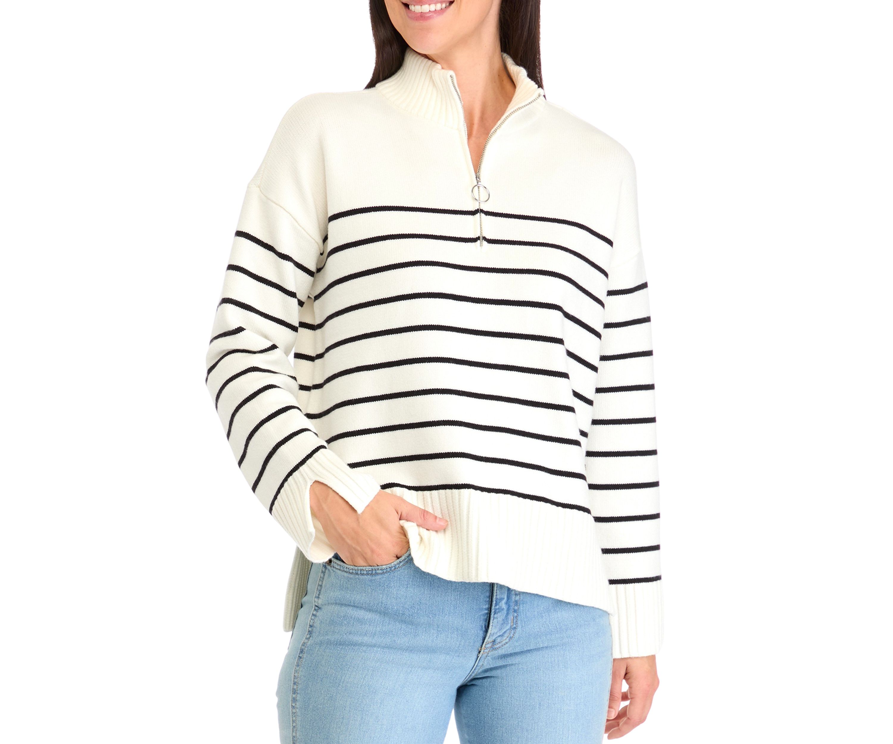 Womens Quarter Zip Striped Sweater
