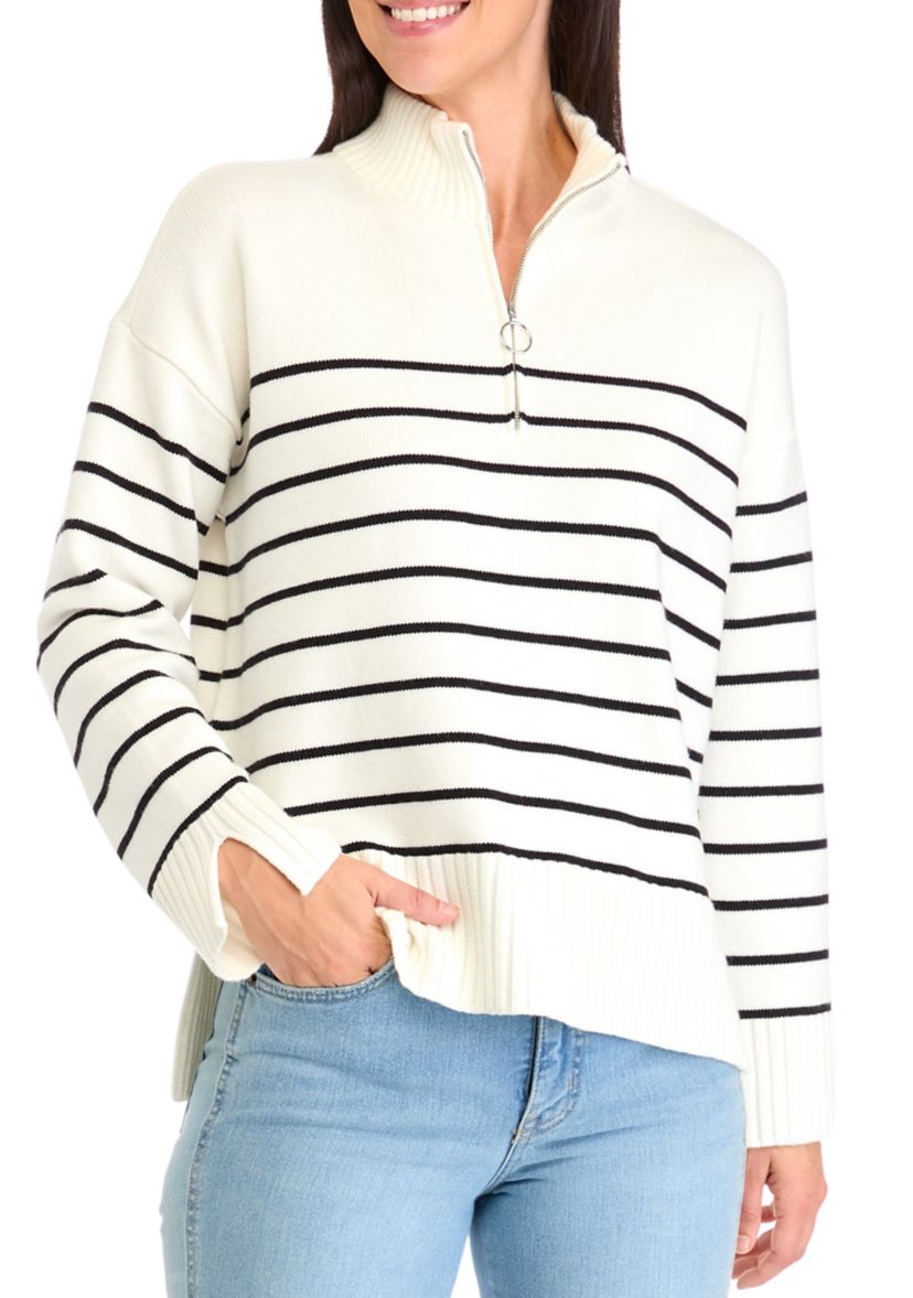 Womens Quarter Zip Striped Sweater