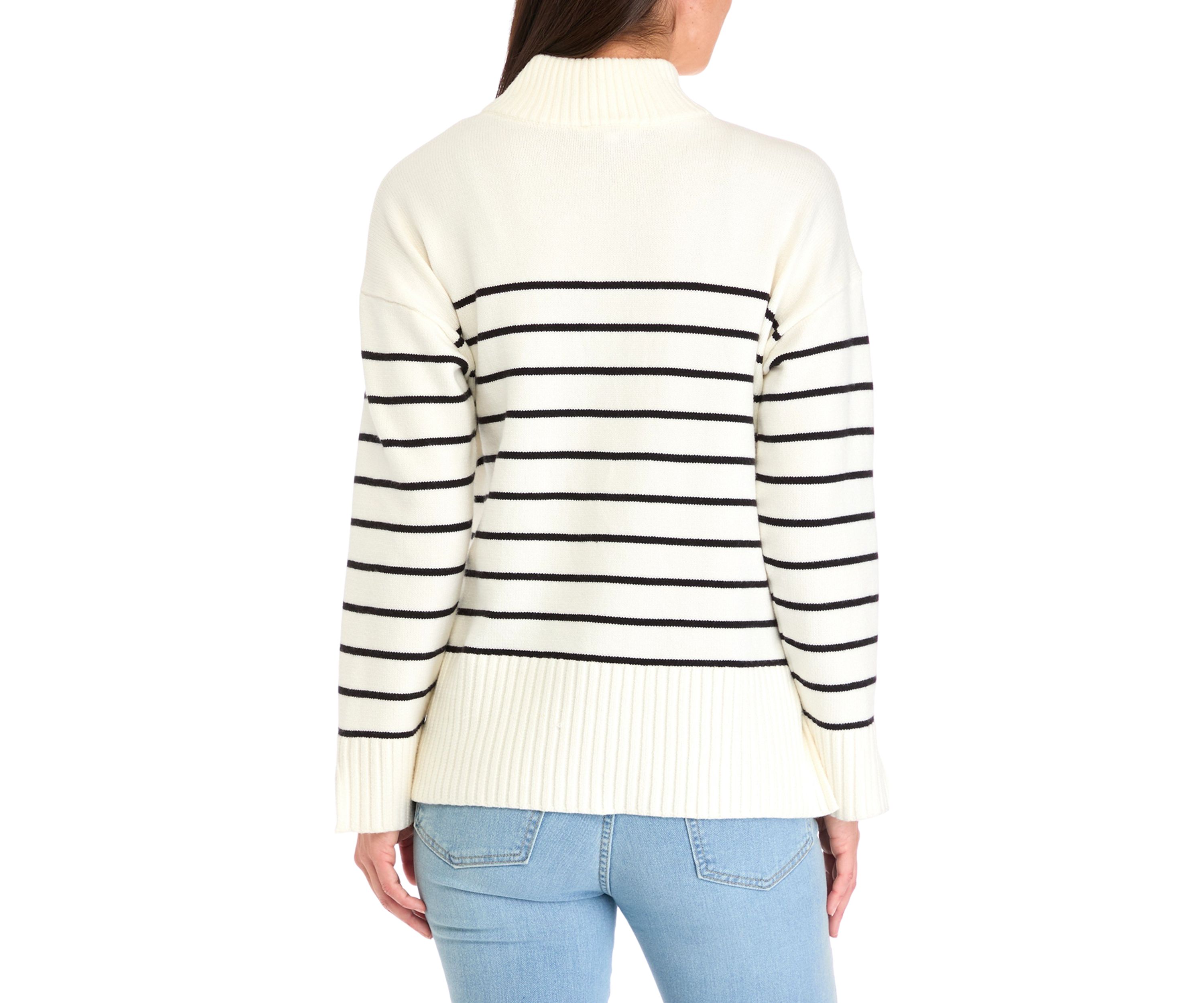 Womens Quarter Zip Striped Sweater